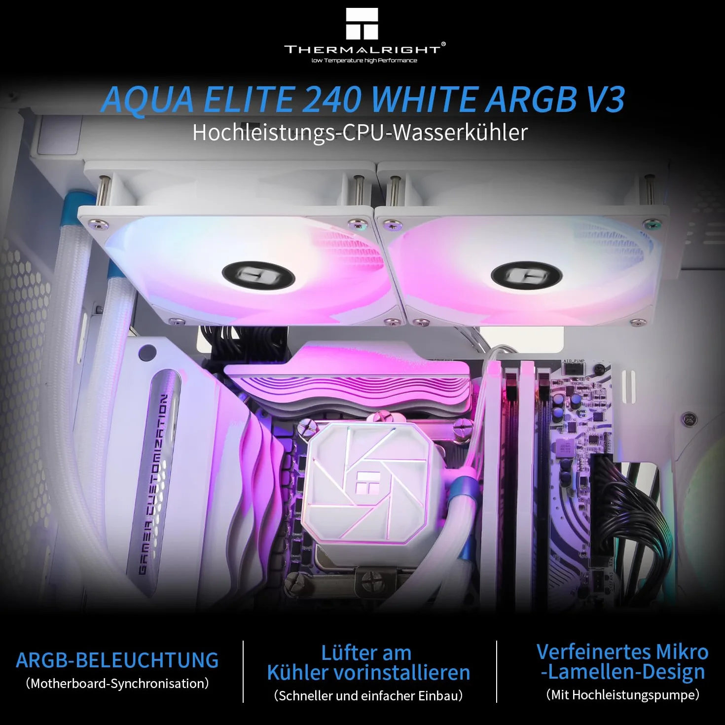 Thermalright Aqua Elite 240 WHITE V3 płynny procesor chłodzący, 240 rzędów chłodzenia, 2 x wentylator PWM 120 mm, łożysko S-FDB, do AMD/AM4/AM5, INTEL LGA1150/1151/1155/1156/1200/2011/1700 0, Desktop