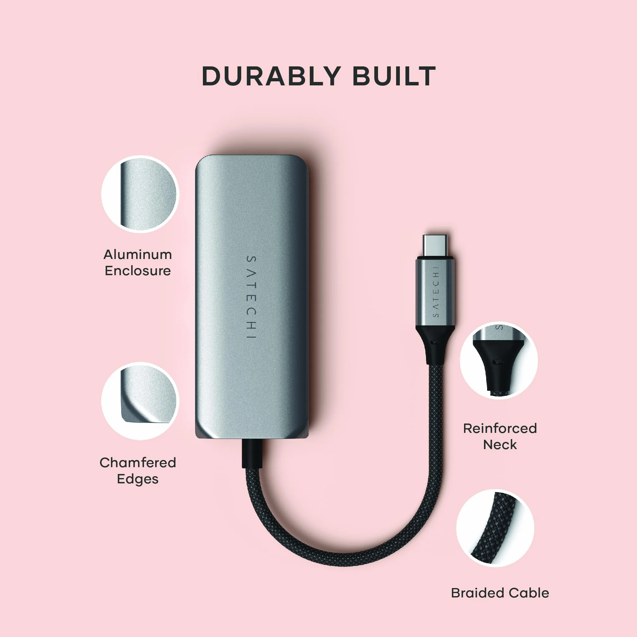 SATECHI hub USB-C 4 w 1 z portem Ethernet 2,5 Gb/s | 3 porty USB-C 3.2 do 10 Gb/s, port Ethernet 2,5 Gb/s, Plug and Play, do MacBooka, laptopów i iPada