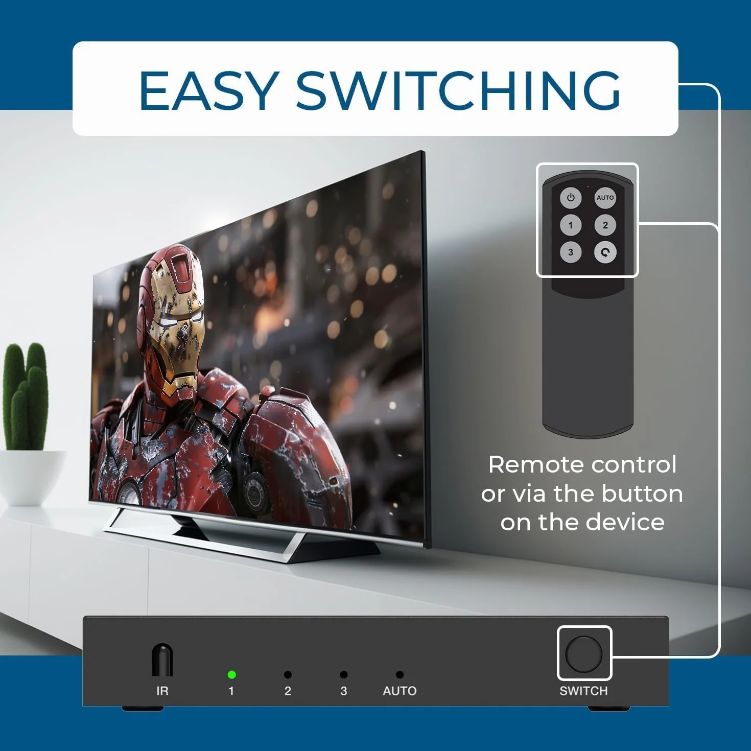 OREI 8K 3-Port HDMI 2.1 Switch, 3-In 1-Out, 8K@60Hz, Manual & Auto Switch | hdmi switch with remote, hdmi switch 4k 120hz, HDR10+, Dolby Vision, VRR, ALLM, CEC, PS5/Xbox compatible