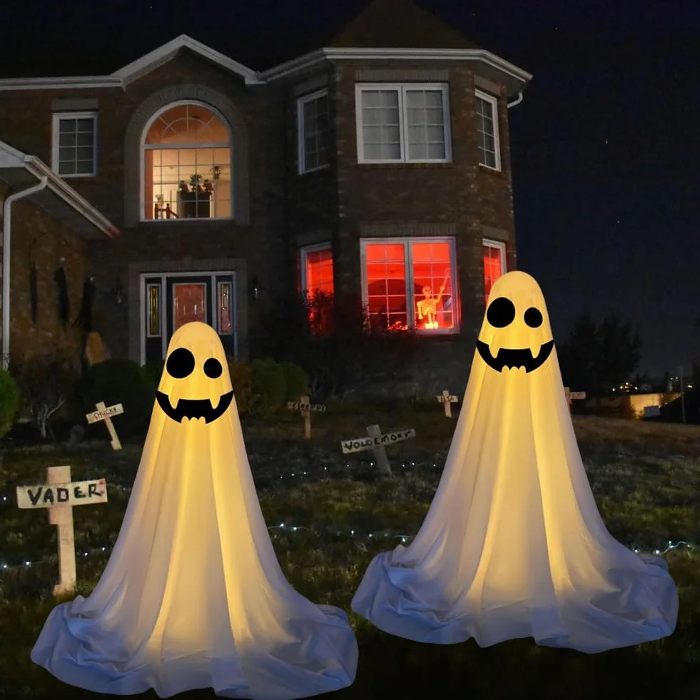 Dekoracje Halloweenowe LED na Zewnątrz Zestaw 2 Duchy