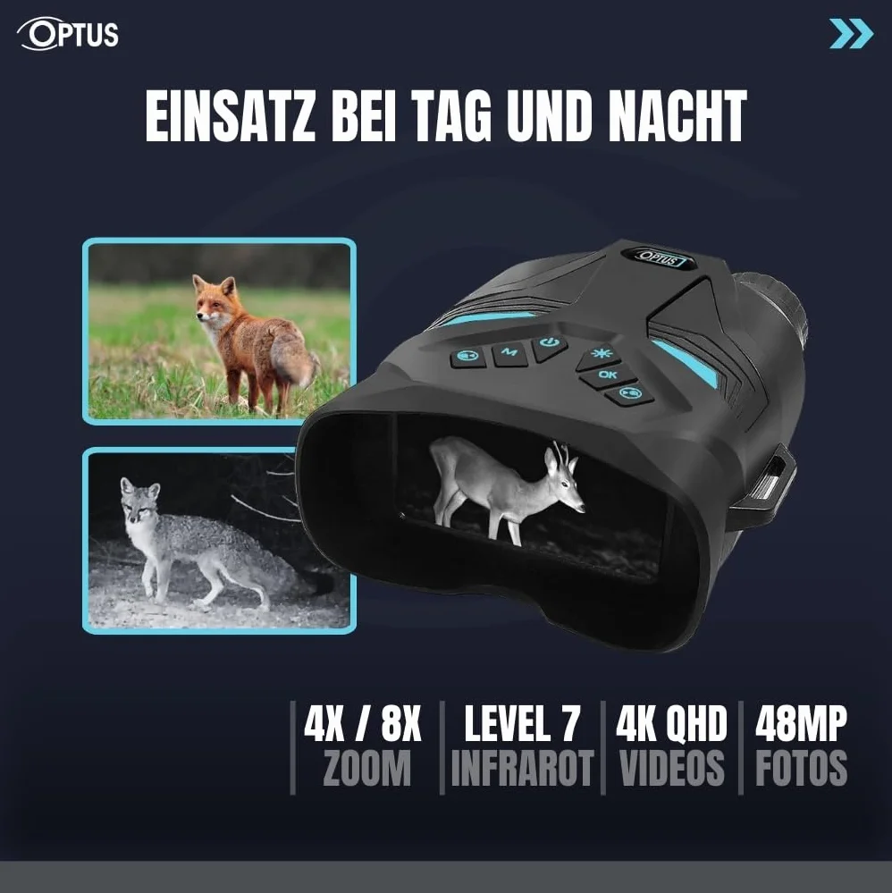 Optus Cyfrowy noktowizor na podczerwień, 4 x optyczny, 8 x, cyfrowy, 850 nm, IR LED, zasięg widzenia 300 m, FHD, wideo, polowanie, kemping