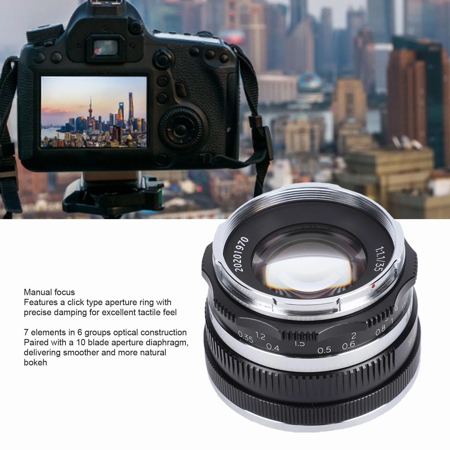 LICAEVEY Obiektyw 35 Mm F/1.1 MF APS C z Mocowaniem X, Obiektyw Stałoogniskowy z ręczną regulacją Ostrości o Dużej Przysłonie, 10-listkowa Przysłona, Metalowy Korpus do Portretowej