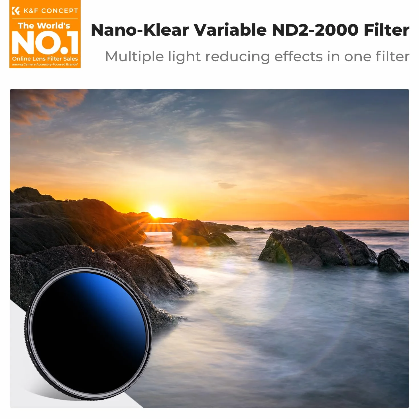 K&F CONCEPT 52 mm zmienny ND2-2000 (1-11 stopni) filtr obiektywu aparatu ND - 18-warstwowy regulowany filtr o neutralnej gęstości z 3 ściereczkami do czyszczenia próżniowego (seria K)