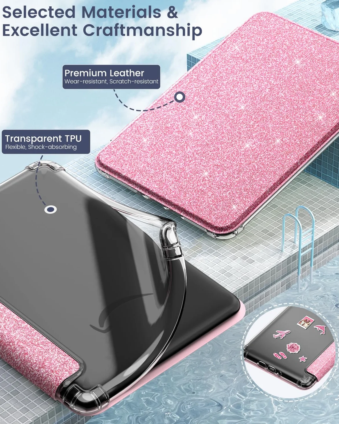 MoKo Case for All-New 7" E-Reader, Ultra Clear Soft Flexible Transparent TPU Back Cover Light Shell with Auto Wake/Sleep, Not fit BOOX & Kobo, Shiny Pink