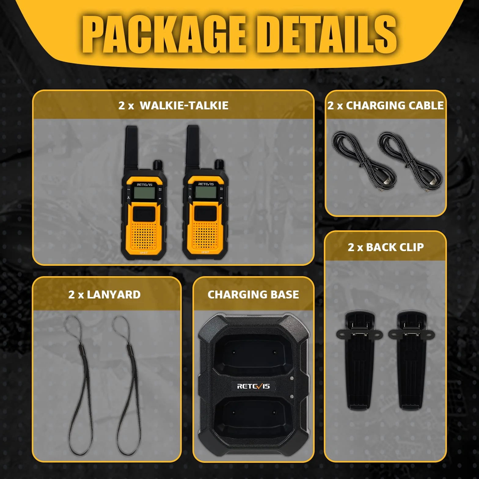 Retevis RB648 Heavy Duty Walkie Talkie, Wodoodporne Dwukierunkowe Radio IP67, Podwójny PTT, 2000 mAh, Awaryjne Krótkofalówki dla Dorosłych na Plac Budowy(2 Szt, Żółty)