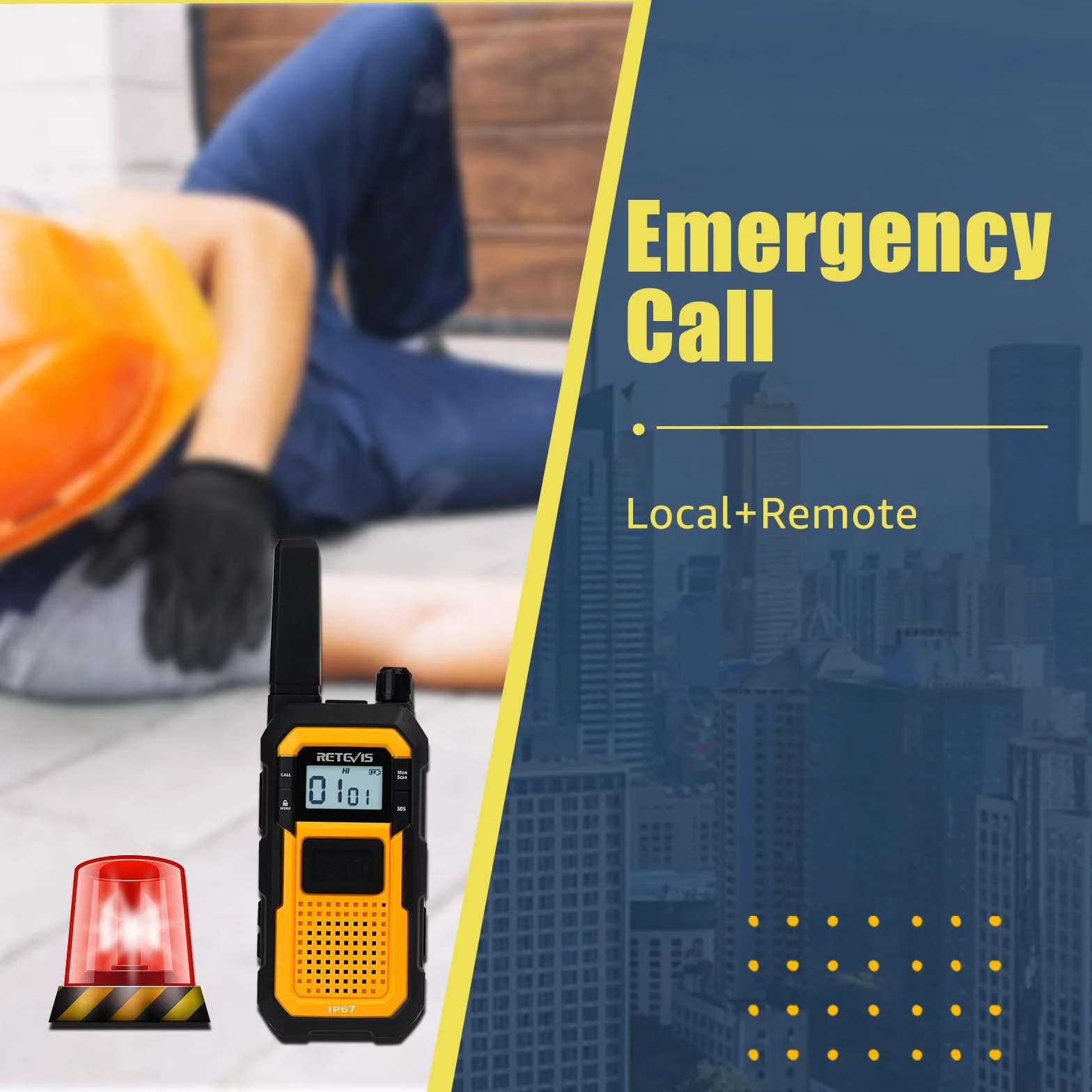 Retevis RB648 Walkie Talkies Wodoodporne, Wytrzymałe Walkie Talkies Przemysłowe, IP67 VOX, SOS 2000mAh Akumulatorowe Krótkofalówka ze Słuchawką na Plac Budowy, Bezpieczeństwo (2 Szt., Żółty)