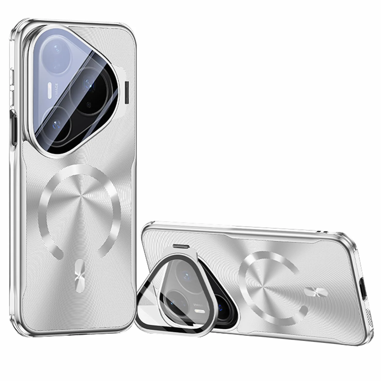 Magnetyczne etui do Huawei Pura 90 Pro Max/90 Pro/90, etui z klapką z klapką ze stojakiem galwanizowana obudowa odporna na wstrząsy osłona, srebrna, 90