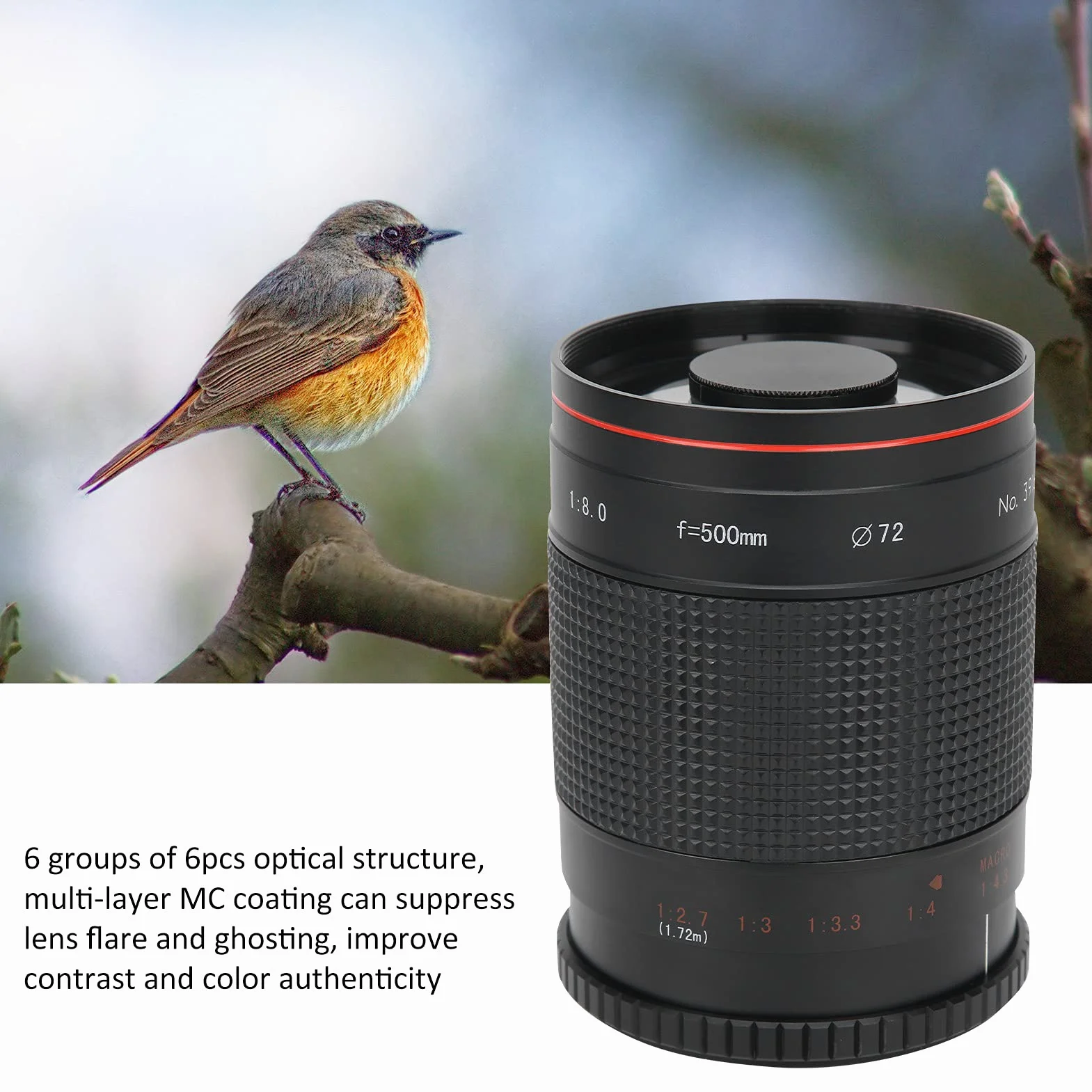 500 Mm F8 Super teleobiektyw lustrzanki do montażu AI-Montaż. Pasuje do aparatu SLR, D850, D810, D800, D780, D750, D500, D7500, D7200, D5600 itd.