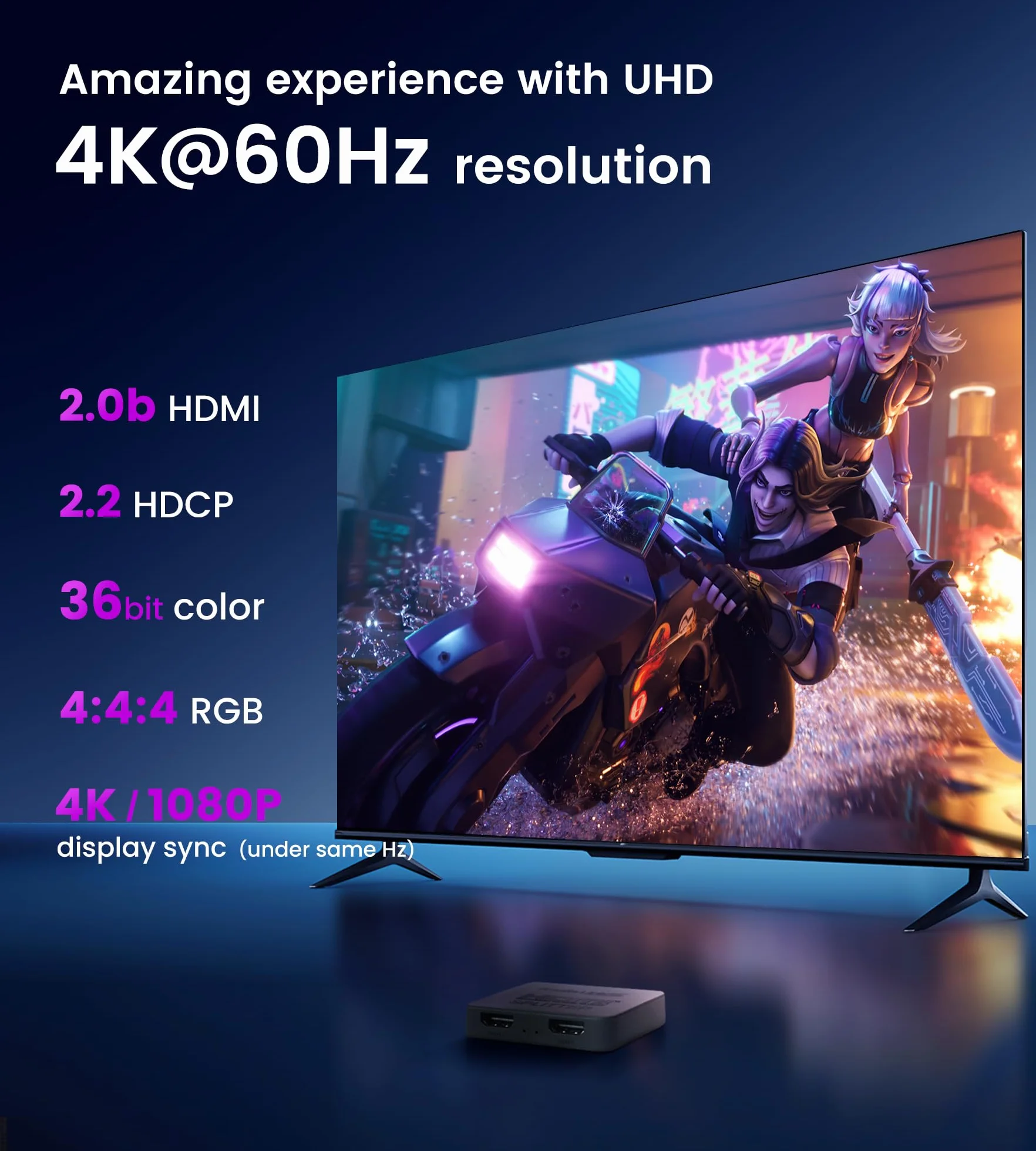 Rozdzielacz Avedio Links HDMI 1 w 2 Out Do Podwójnych Monitorów 4K 60 Hz, Obsługuje HDMI 2.0b, HDCP2.2, Automatyczna Skalowanie, Full 【Mirror Only, Not Extend】