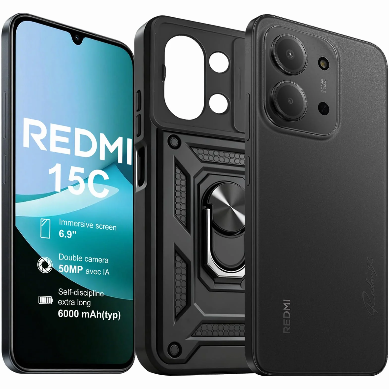 XIAOMI Redmi 15C smartfon – 4 GB / 128 GB, ekran 6,9", 120 Hz, podwójny aparat 50 MP, 6000 mAh, bez adaptera ładującego (z etui na telefon komórkowy)