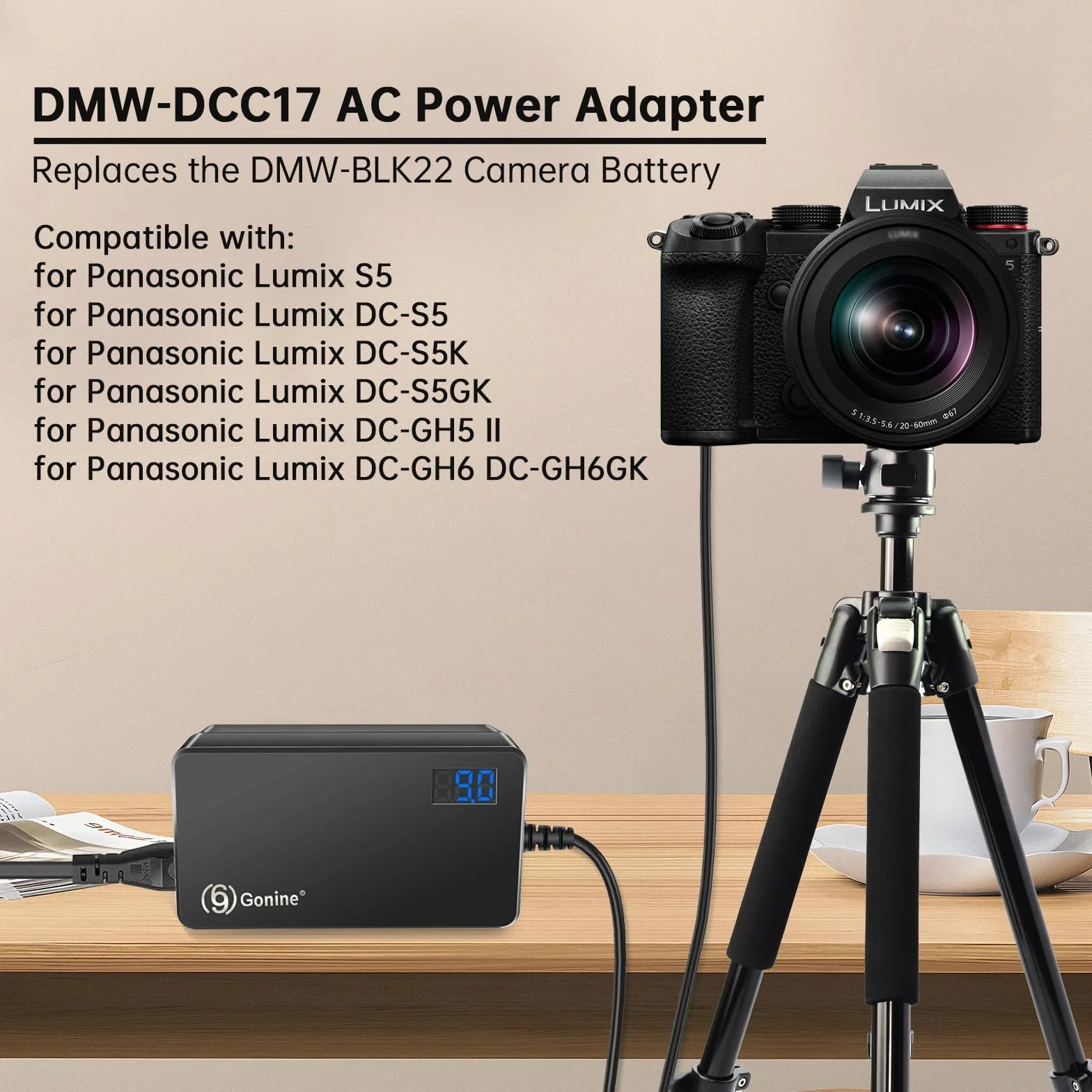 DMW-DCC17 DMW-BLK22 adapter sieciowy do kamery Dummy zestaw zasilania baterii kompatybilny z aparatami Panasonic LUMIX S5 DC-S5 DC-S5K DC-S5GK GH5 II GH6 uchwyt baterii DMW-BGS5