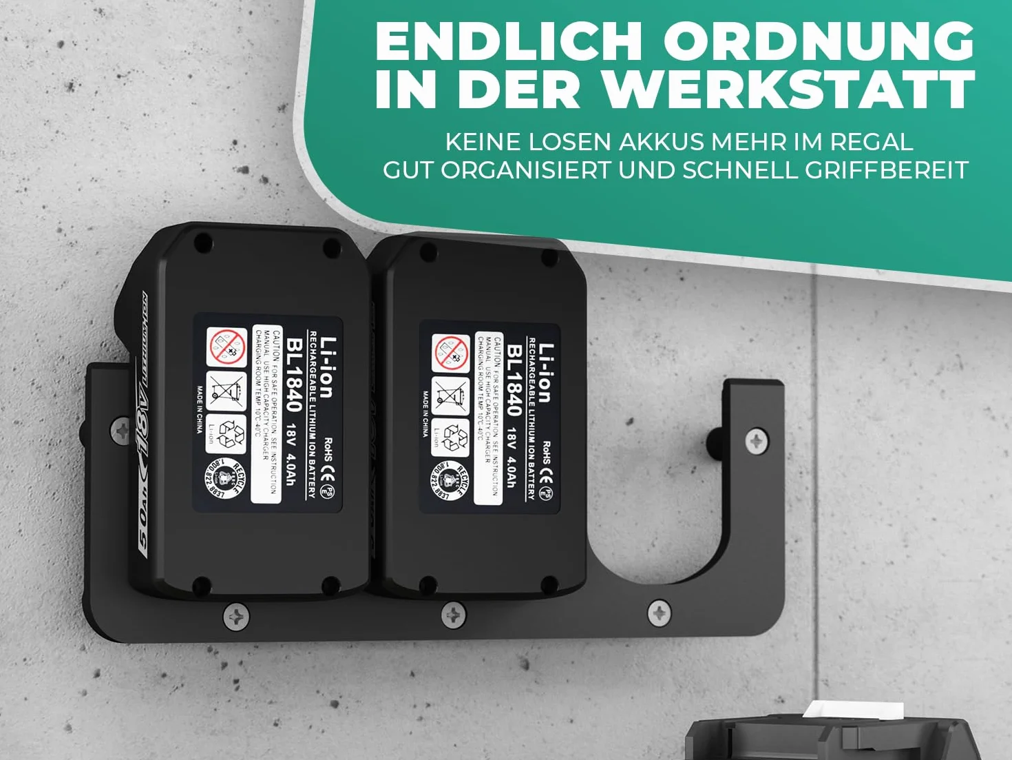 NewGround Designs Uchwyt ścienny na akumulator do Makita 18 V - 14,4 V - uchwyt na akumulator (3 baterie)