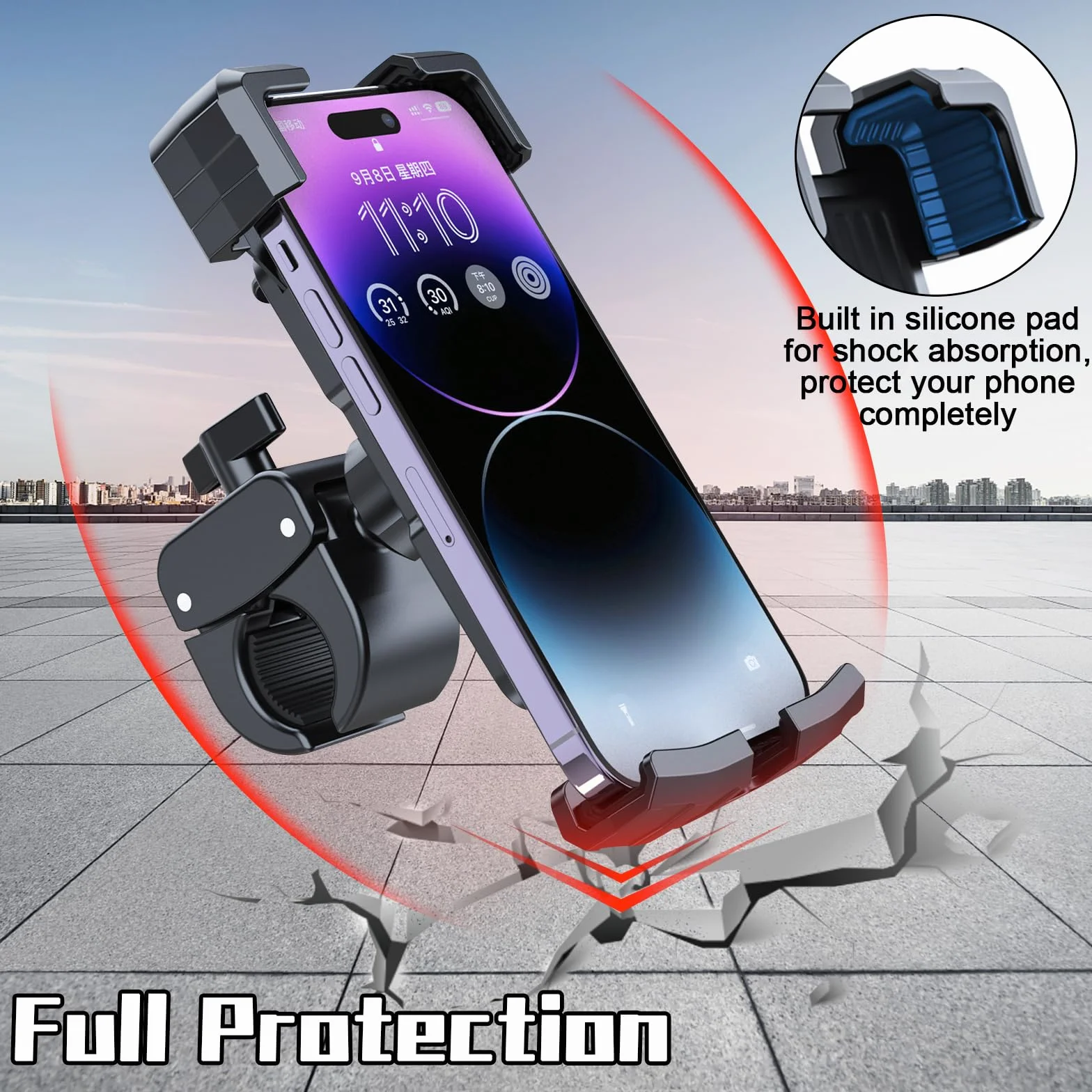 Uniwersalny uchwyt rowerowy na kierownicę 360° obrót [bezpieczny zamek] uchwyt motocyklowy na smartfon do iPhone'a, Samsunga i wszystkich telefonów 4,5-7,0 cala