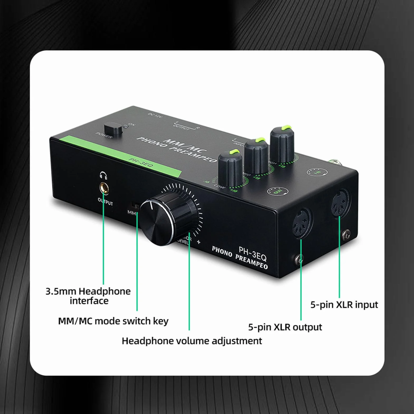 POENVFPO Phono Preamp, Przedwzmacniacz Fonografu Mini Stereo dla Odtwarzacza Rekordu Gramofonu, dla Przełączania Trybu MM/MC (wtyczka UE)