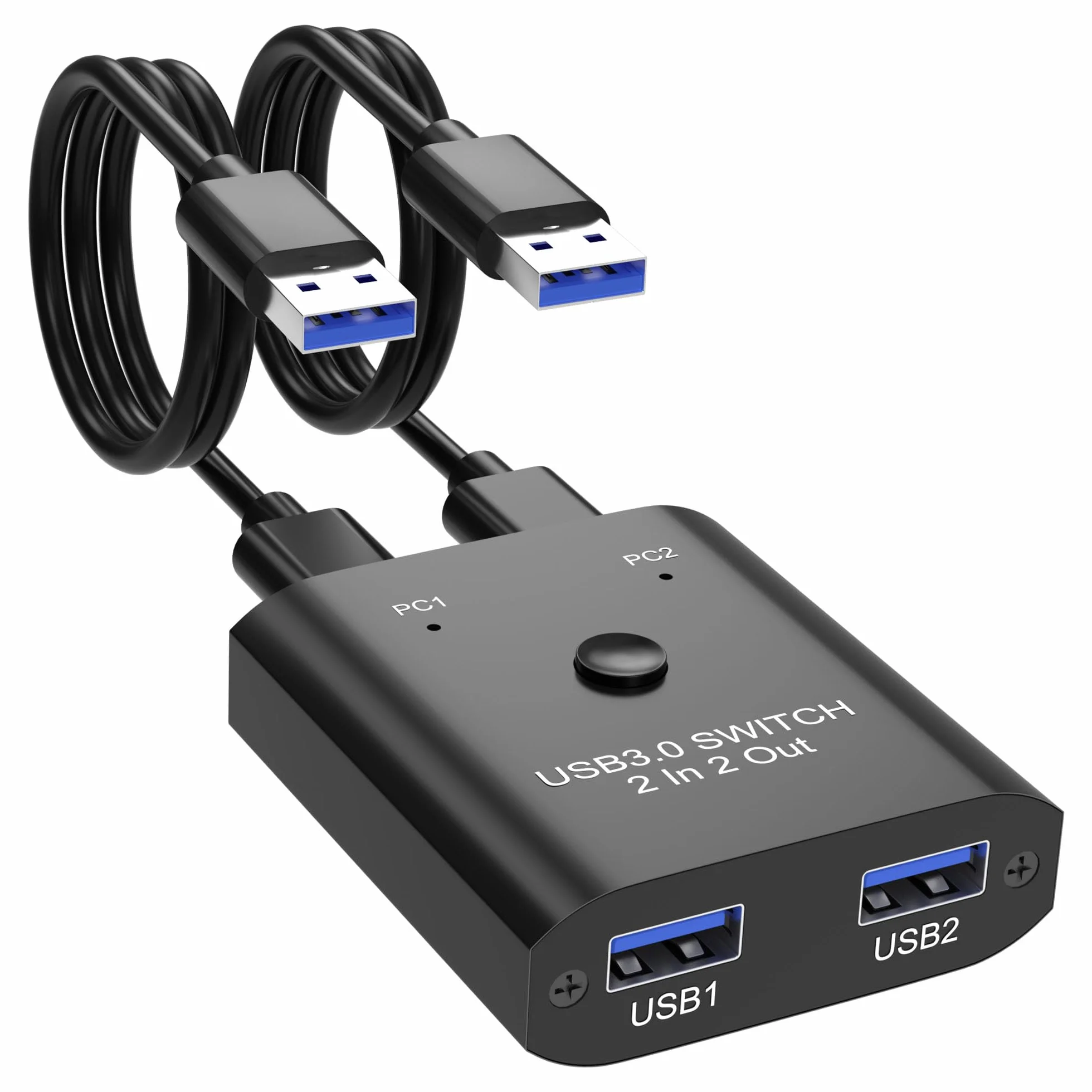 Przełącznik USB 3.0 2 w 2 wyjścia, przełącznik USB do 2 komputerów, do udostępniania klawiatury, myszy, drukarki, przełącznik udostępniania USB do Windows/Mac/Linux, 2-portowy przełącznik USB z 2