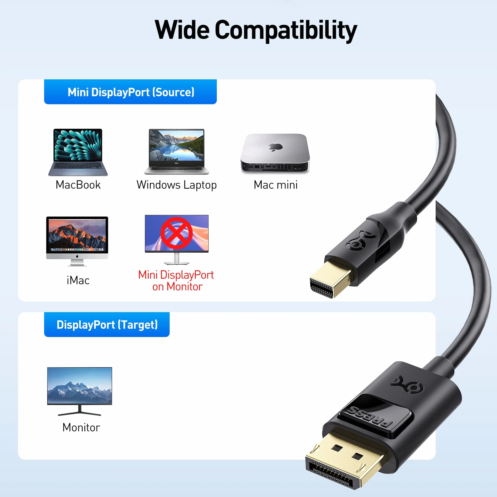 Cable Matters Kabel Mini DisplayPort do DisplayPort 8K (kabel DisplayPort do Mini DisplayPort 1.4) w kolorze czarnym 1,8 mz 7680x4320 przy 60 Hz - kompatybilny z portem Thunderbolt 2