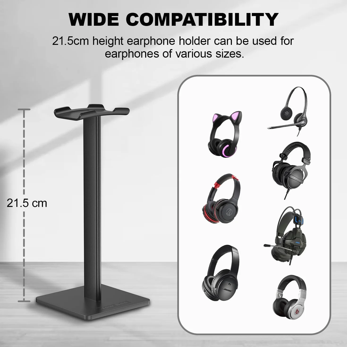 New Bee uniwersalny uchwyt na słuchawki do Sennheiser, Sony, Audio-Technica, Bose, Shure, AKG, zestaw słuchawkowy do gier i zestaw słuchawkowy z wyświetlaczem, aluminium + TPU + ABS, czarny