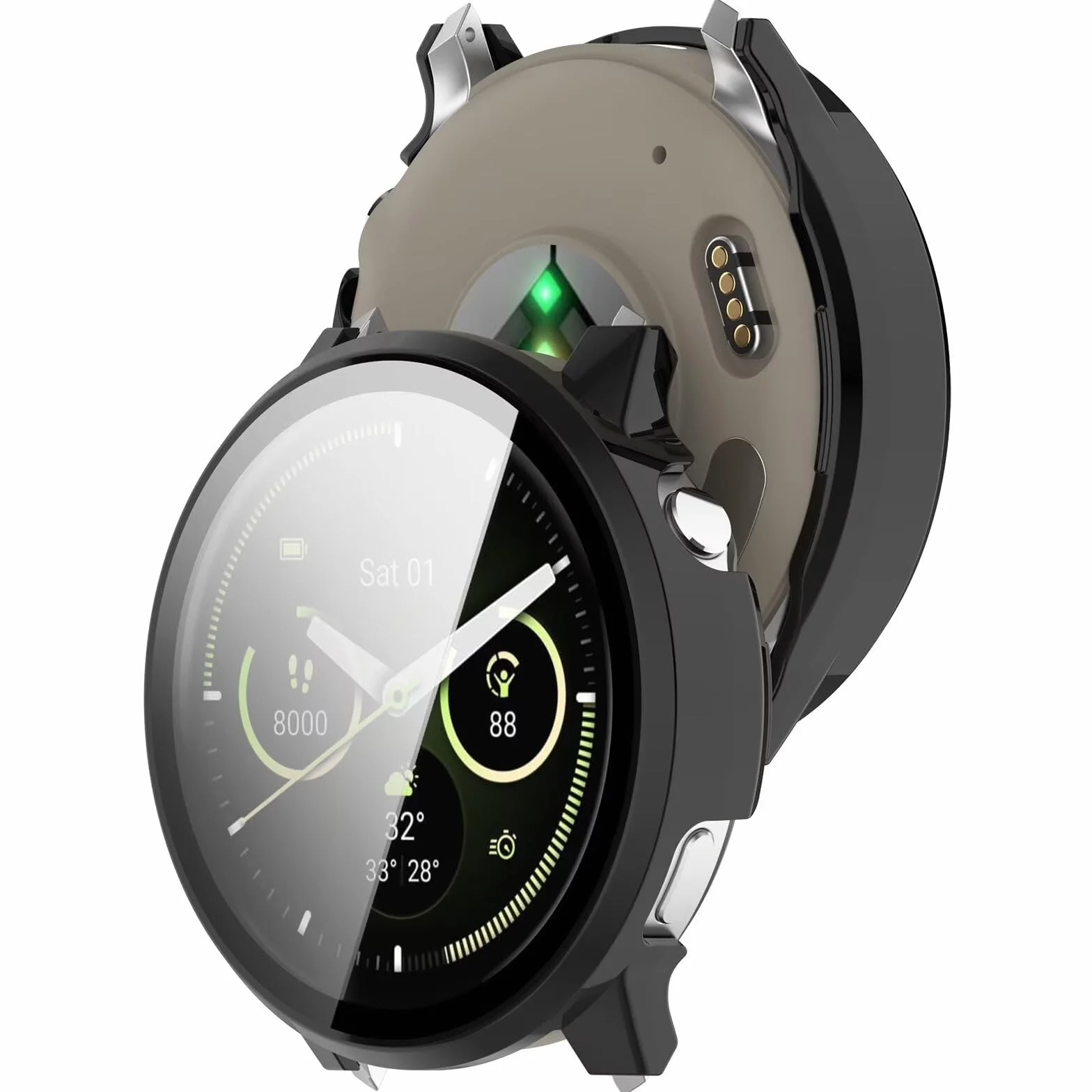 Etui kompatybilne z Garmin Venu 4 41 mm, twarde etui antykolizyjne z poliwęglanu + folia ochronna ze szkła hartowanego. (czarne)