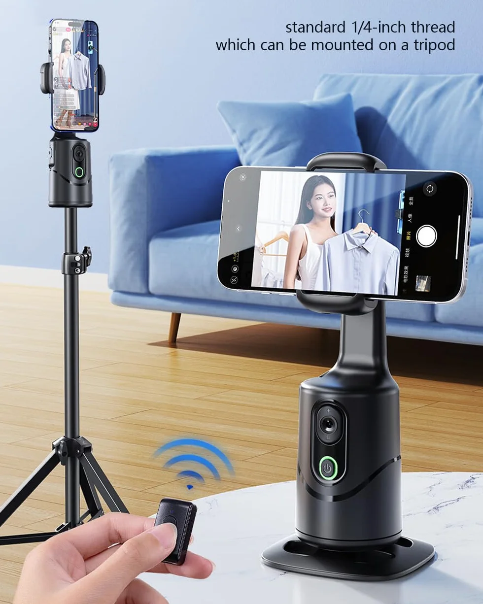 Auto Face Tracking Phone Holder,No App Required,360° Rotation Phone Camera Stand with Remote and Gesture Control, Smart Shooting Tripod for Vlog/TIK Tok Live Streaming YouTube Video Recording