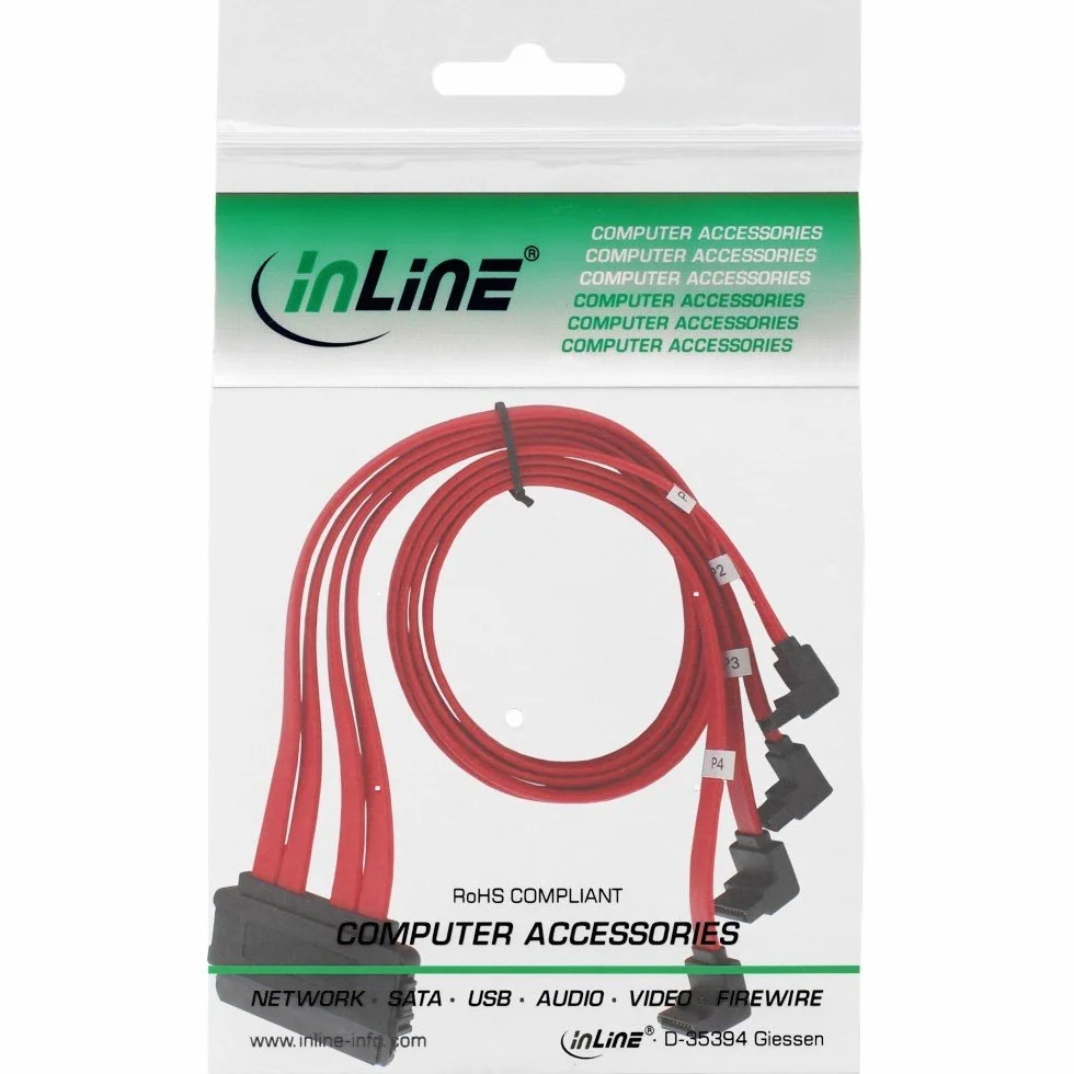 InLine 27605W SAS kątowy kabel przyłączeniowy wewnętrzny SFF-8484 na 4x SATA 0,5m