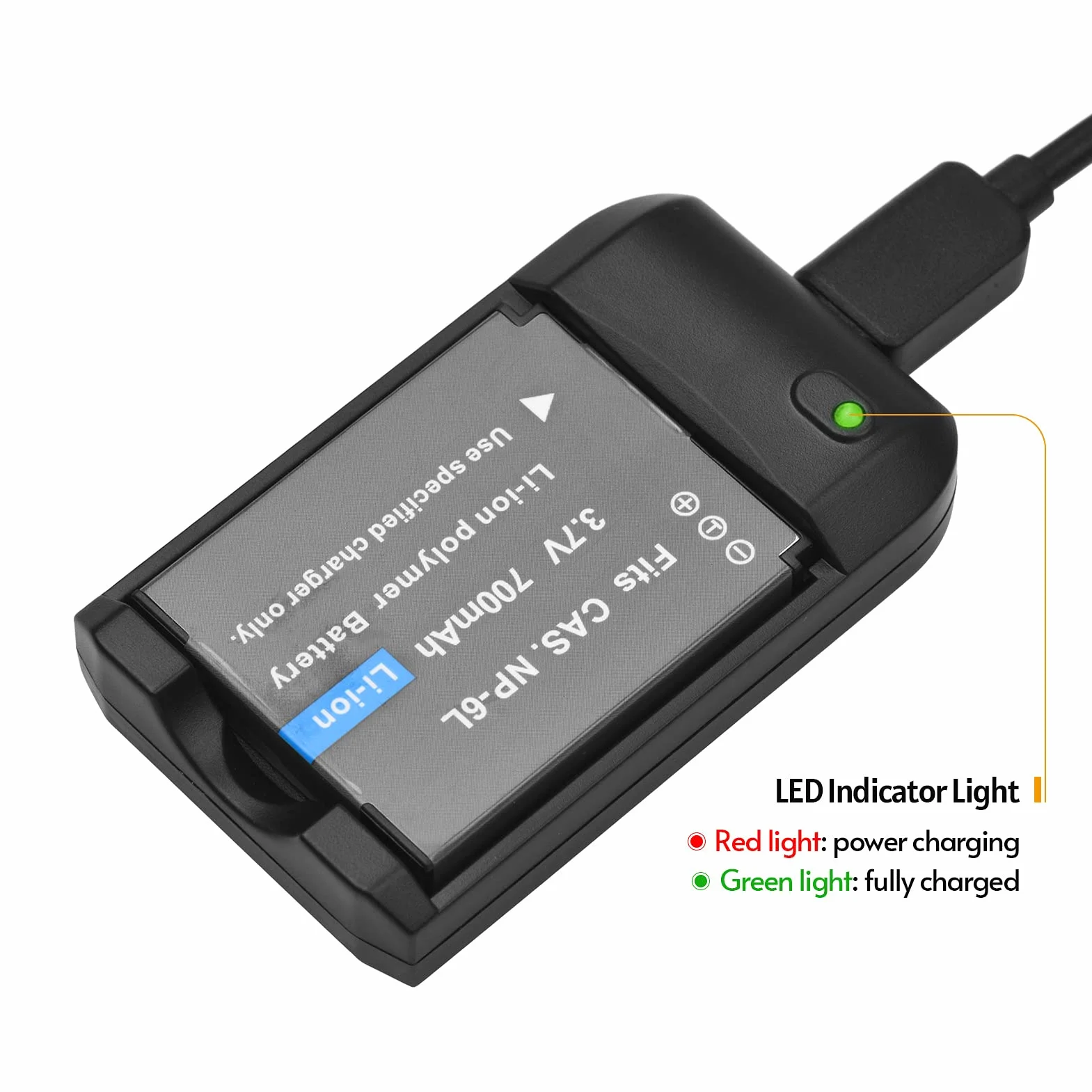 Andoer NP-6L Ładowarka do akumulatorów z lampką kontrolną LED + 2 sztuki akumulatorów NP-6L 3,7 V 700 mAh z kablem USB