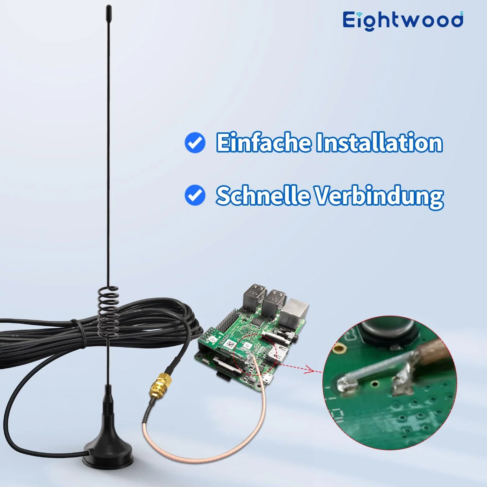 Eightwood Antena 868 MHz 848-888 MHz antena 5dBi SMA Pigtail SMA męskie złącze RG174 kabel koncentryczny 3 metry