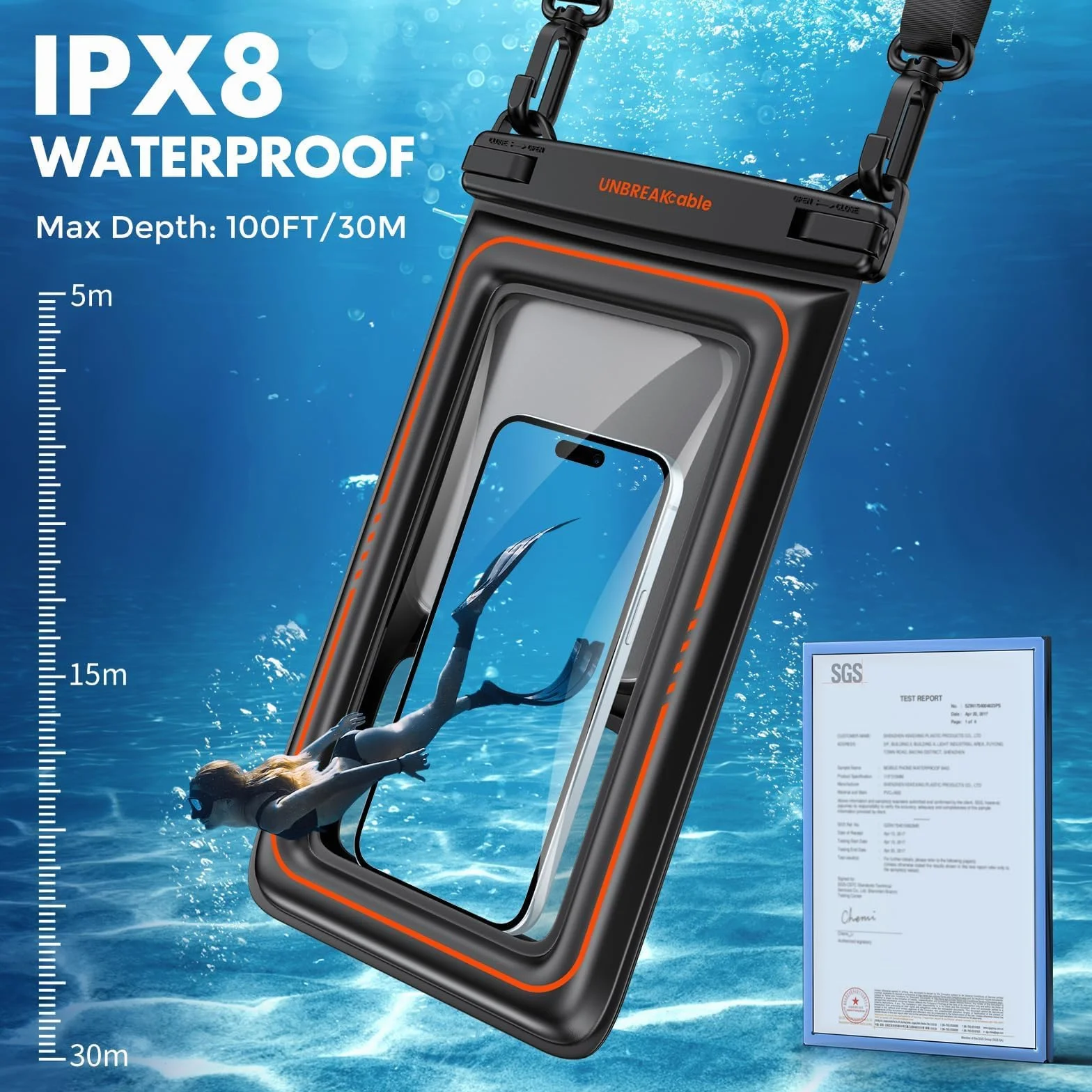 UNBREAKcable Duże wodoodporne etui na telefon pływające [wodoodporność IPX8] [do 9,5 cala] [poduszka z gąbki] etui na telefon torba sucha torba na iPhone 15 14 13 12 11 Pro Max XR XS SE 2022, Samsung