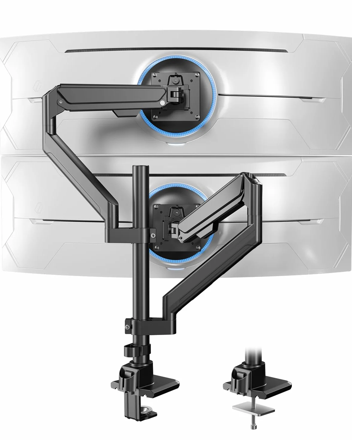 Podwójne ramię do monitorów 17-40 cali, gazowe, pełny ruch | Ergonomiczny design, precyzyjne ustawienie, stabilny & solidny, oszczędność miejsca, 12 kg na ramię, VESA 75/100, Czarny