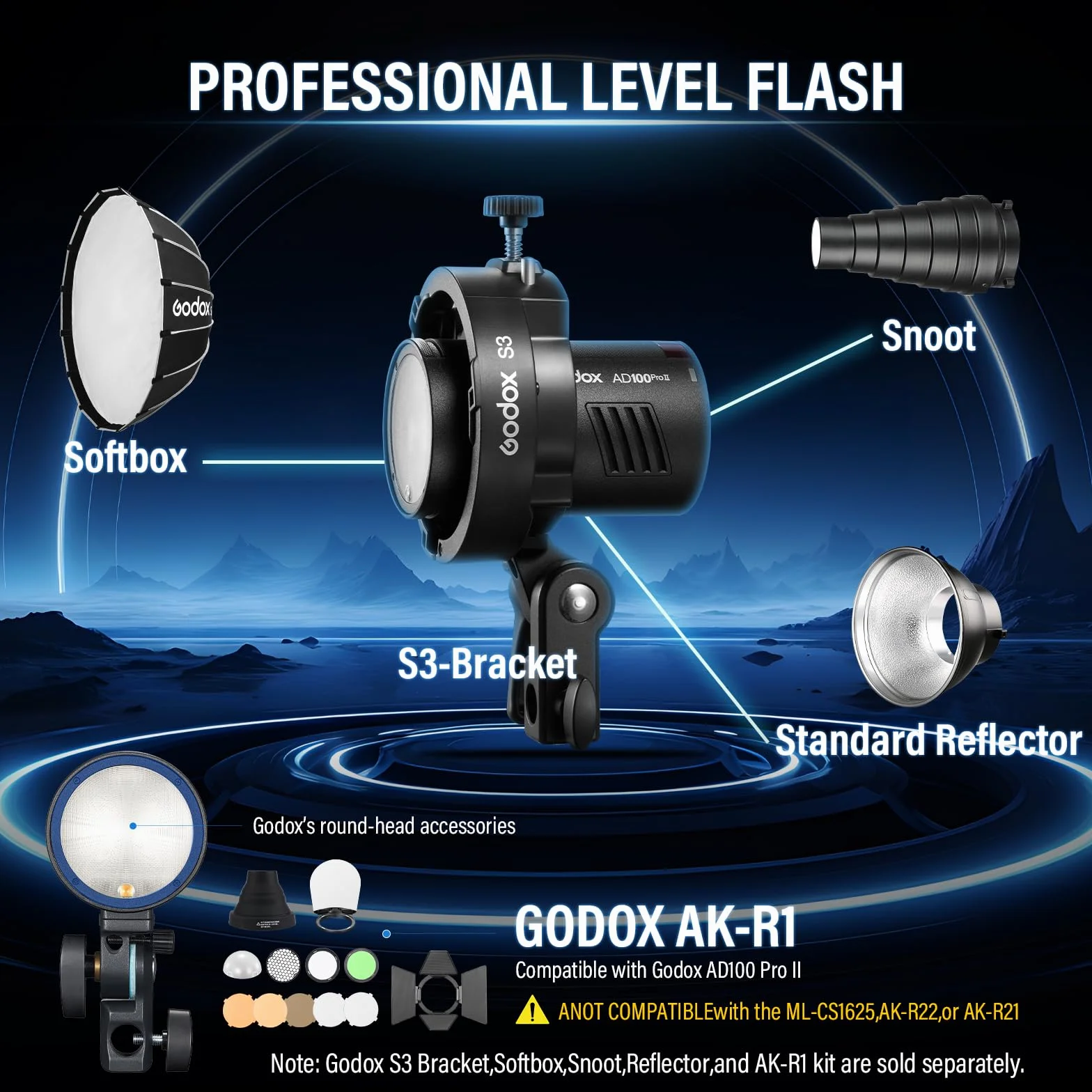 Godox AD100 Pro II kieszonkowa lampa błyskowa AD100PROII,490 pełna moc lampy błyskowej Godox AD100proII+AK-R1
