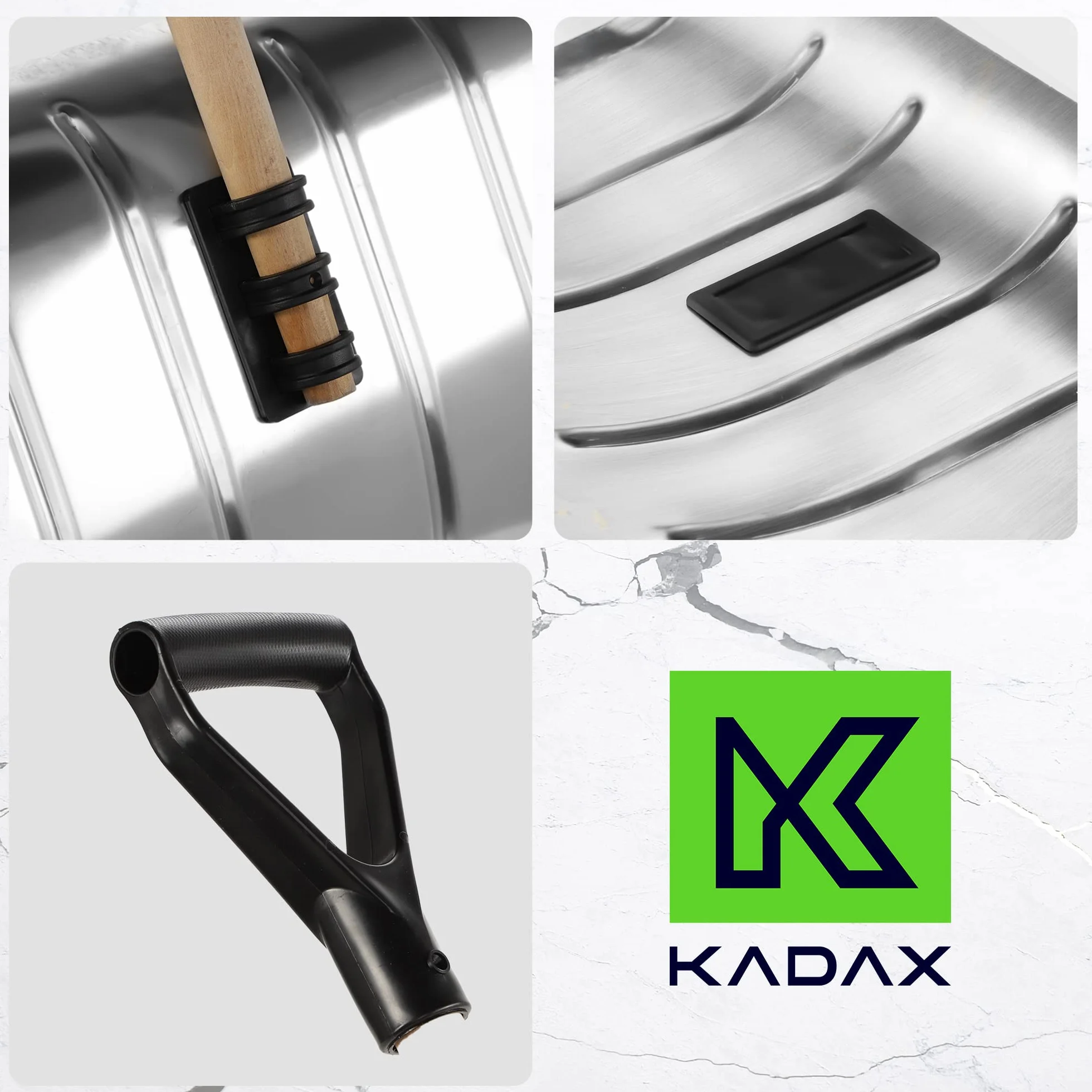 KADAX Łopata do śniegu aluminiowa z drewnianym trzonkiem i uchwytem D, szerokość 50 cm