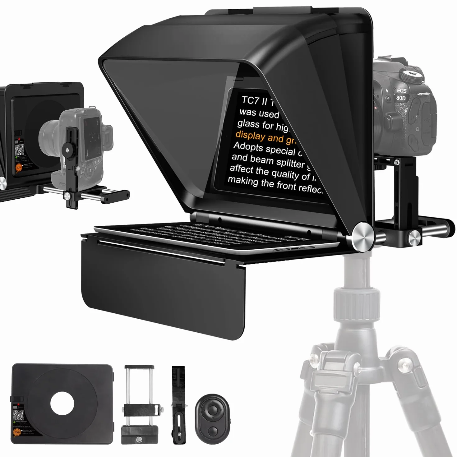 LENSGO Teleprompter do aparatu DSLR/SLR, 7,9''Mini Prompter APP kompatybilny z iOS/Android dla YouTube/nauczanie online/wywiad/transmisja na żywo, obsługa fotografowania obiektywu szerokokątnego 24-35