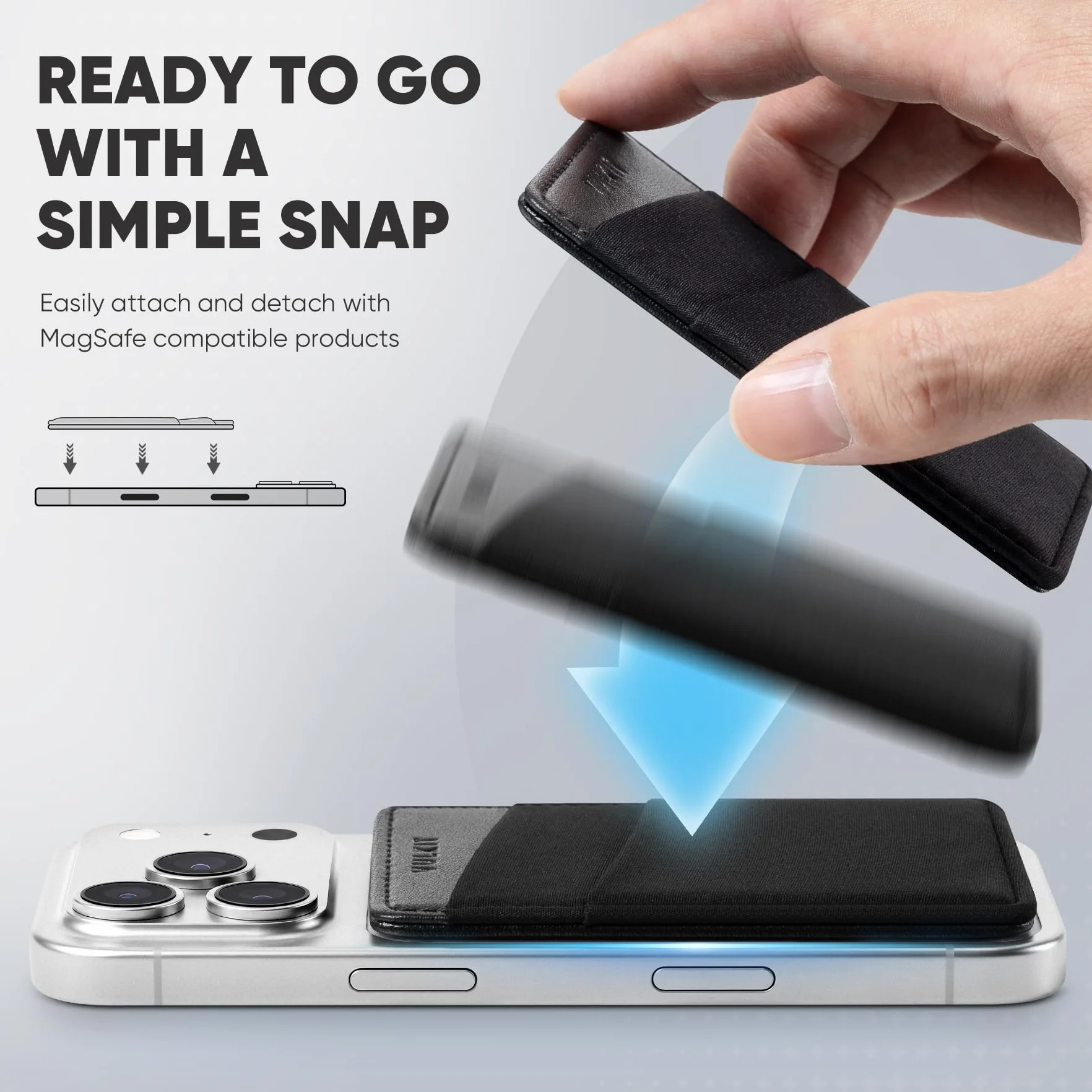 VULKIT Magsafe portfel kompatybilny z iPhone 15/14/13/12, elastyczny uchwyt na karty RFID z lycry z magnesem MagSafe, czarny, Minimalistyczny
