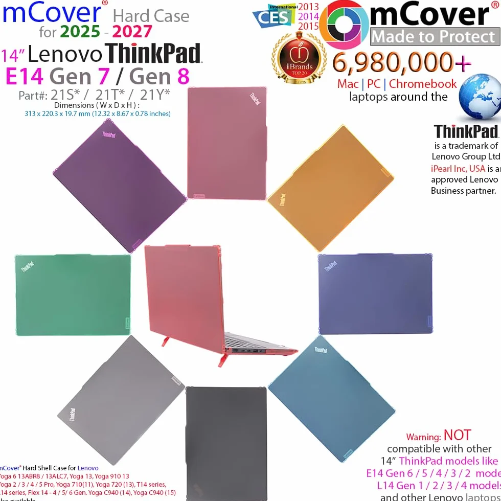 mCover Twarde etui kompatybilne tylko z notebookiem z systemem Windows 2025-2027 35.6 cm Lenovo ThinkPad E14 Gen 7/8 (z zawiasem 180°, nie pasuje do innych modeli Lenovo), różowe