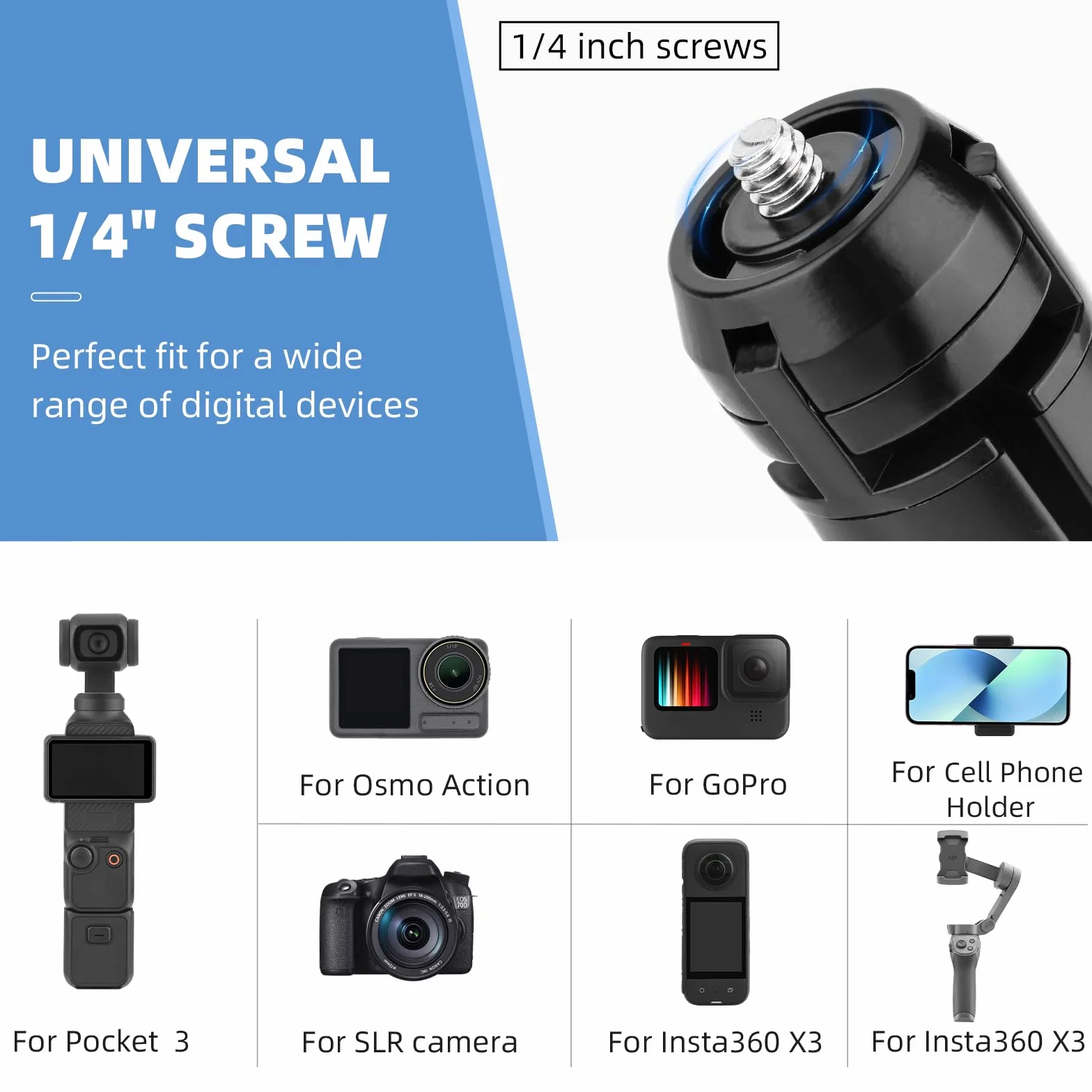 HeiyRC Mini statyw vlogowy dla DJI Pocket 3, Osmo Mobile, GoPro Max, Insta360 X5/3/4, DJI Action 5 Pro, Smooth, Hohem, Feiyu kamera DSLR, podstawka biurkowa, uchwyt, akcesoria