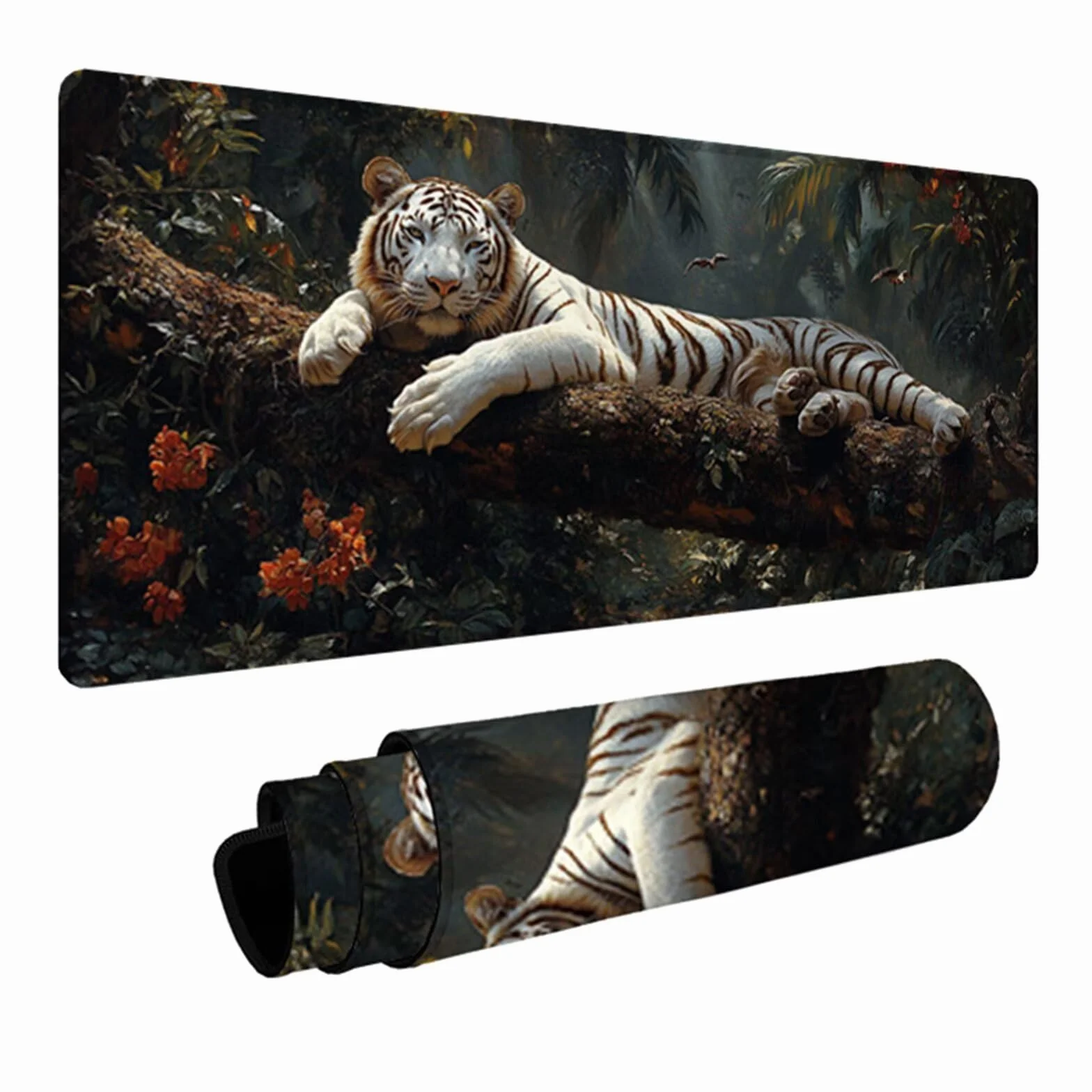 Podkładka pod mysz tygrysa 122 x 61 cm, podkładka pod mysz do gier, podkładka na biurko z antypoślizgową gumową podstawą, akcesoria do gier, podkładka pod mysz z przeszytą krawędzią, akcesoria biurowe