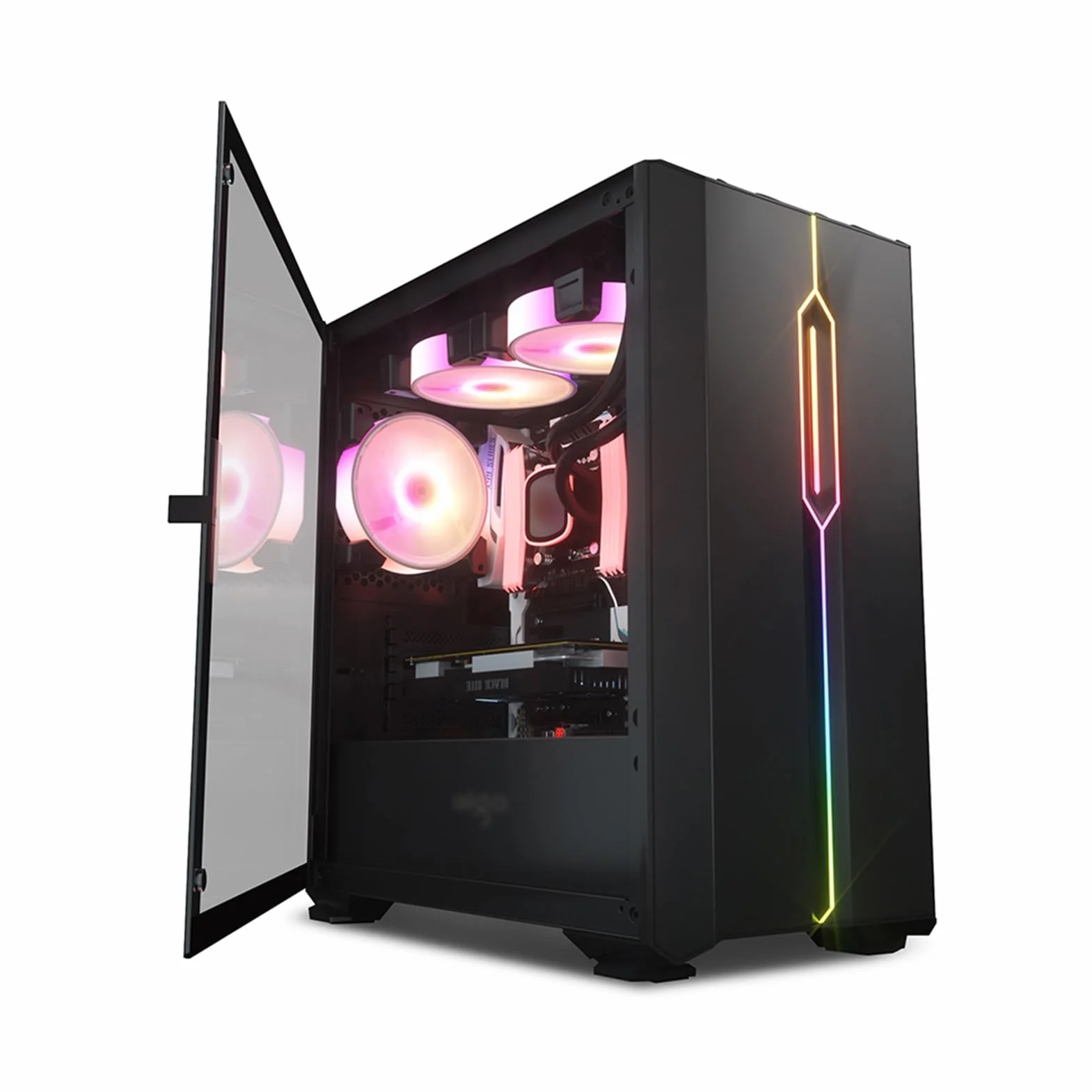 Obudowa komputera stacjonarnego, Boki ze szkła hartowanego, 5 wentylatorów, Listwa świetlna RGB, Obsługuje ITX/M-ATX, Obsługuje chłodzenie wodne (Size : Style 1)