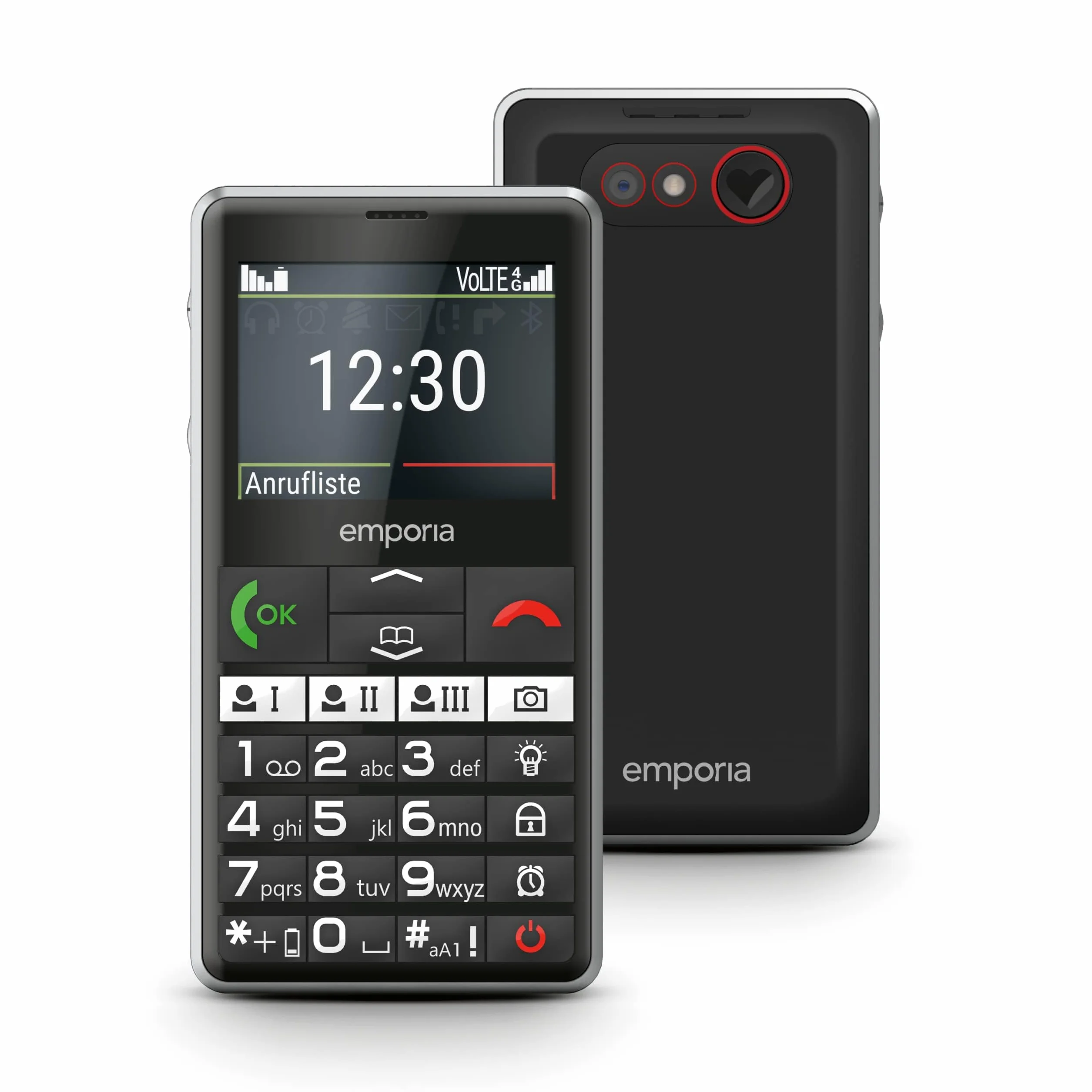 emporia PURE-LTE, telefon komórkowy dla seniorów 4G, telefon komórkowy z przyciskami bez umowy, telefon komórkowy z przyciskiem alarmowym, czarny