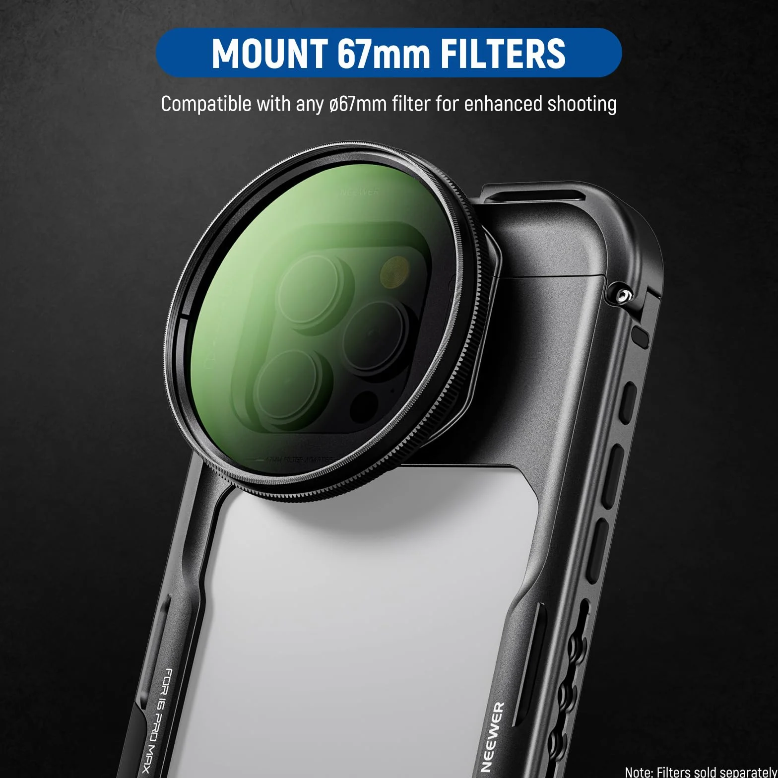 NEEWER Klatka 16 Pro Max, stabilizator telefonu do szybkiego zwalniania kompatybilny z iPhone 16 Pro Max z adapterami filtra 67 mm, obiektyw 17 mm i obiektyw z mocowaniem T, pełny dostęp do sterowania