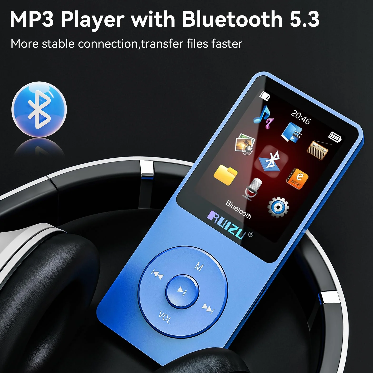 Odtwarzacz MP3 64GB z Bluetooth 5.3, super lekki (30 g), czas pracy do 80 godzin, ekran 1,8", idealny do uprawiania sportu, dla dzieci i dorosłych, obsługuje karty TF do 128 GB.