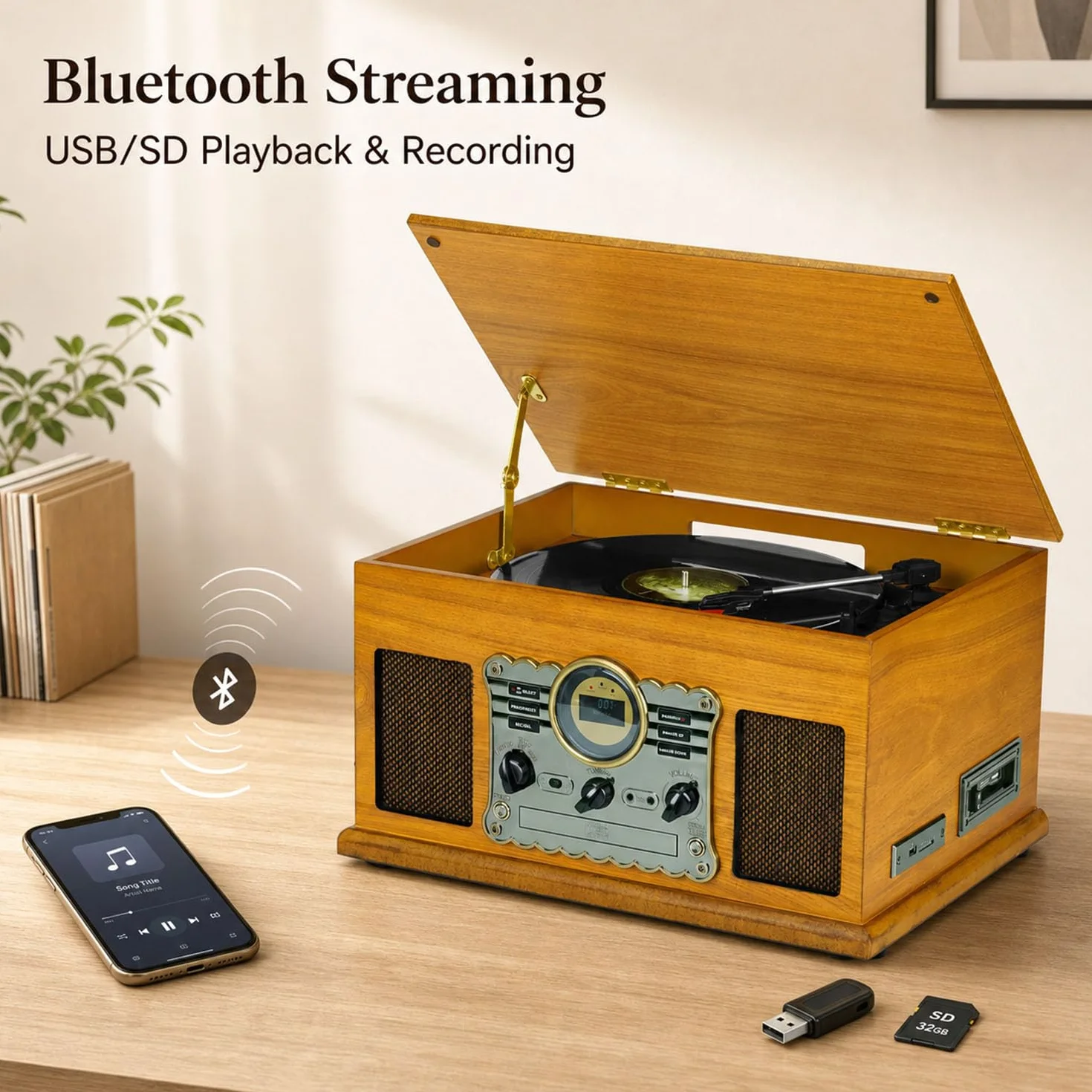 Gramofon 10 w 1 z Bluetooth, odtwarzacz CD i kasetowy, radio DAB+/FM, nagrywanie USB/SD-MP3 i głośniki stereo