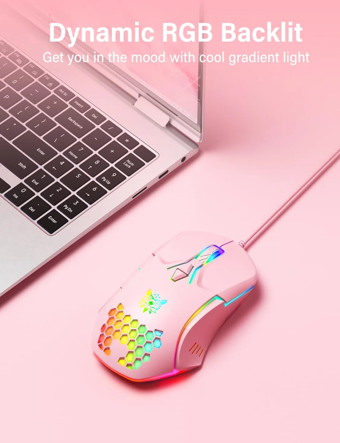 Przewodowa mysz USB, mysz komputerowa z oświetleniem RGB, 4 regulowane DPI, ergonomiczna optyczna mysz biurowa, 7 przycisków, przewodowa mysz do Windowsa, komputera, laptopa, komputera