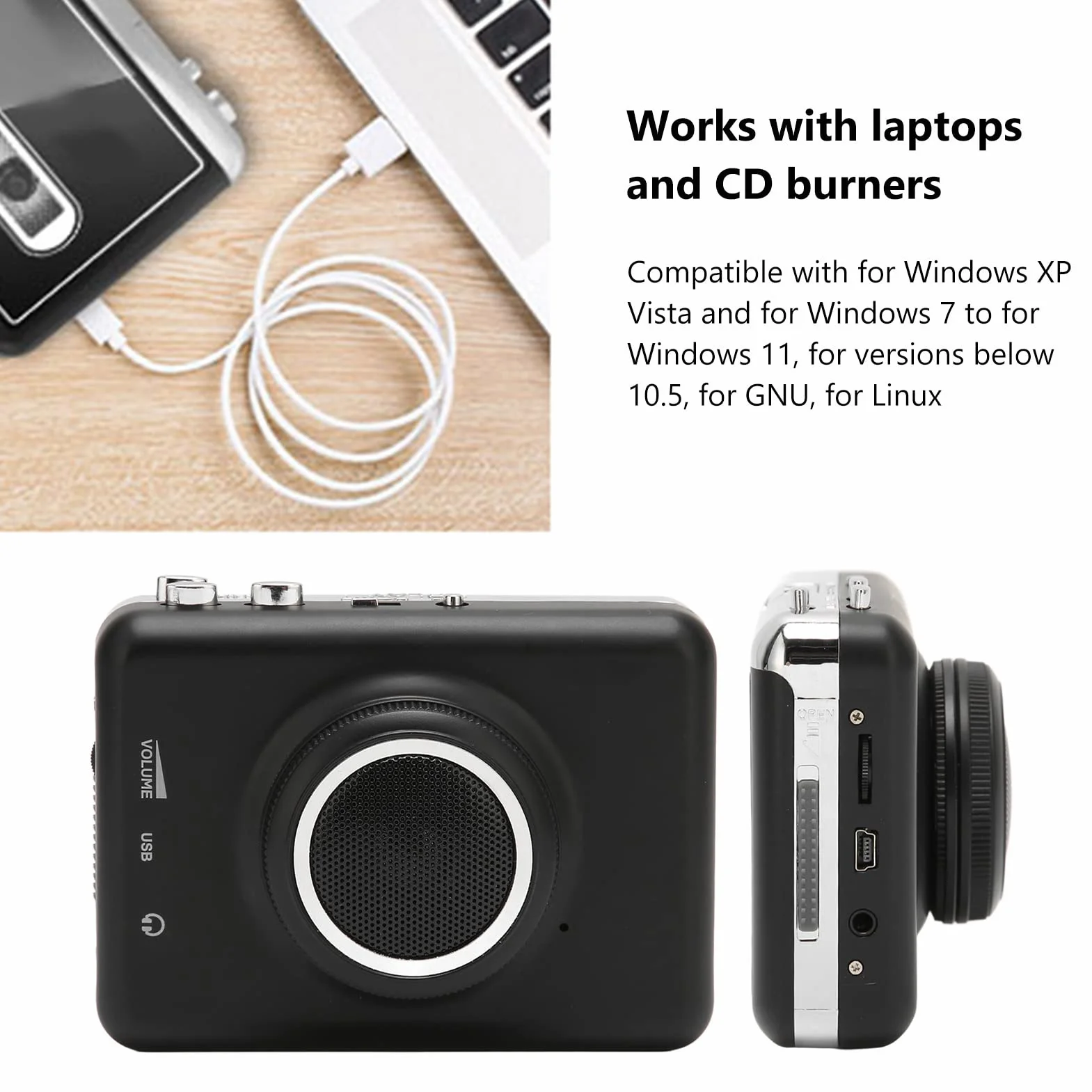 Przenośny Odtwarzacz Kasetowy, Konwerter Taśmy USB Na MP3 Z Odłączanymi Głośnikami Na Kabel USB, Działa Również Z Laptopami I Nagrywarkami CD