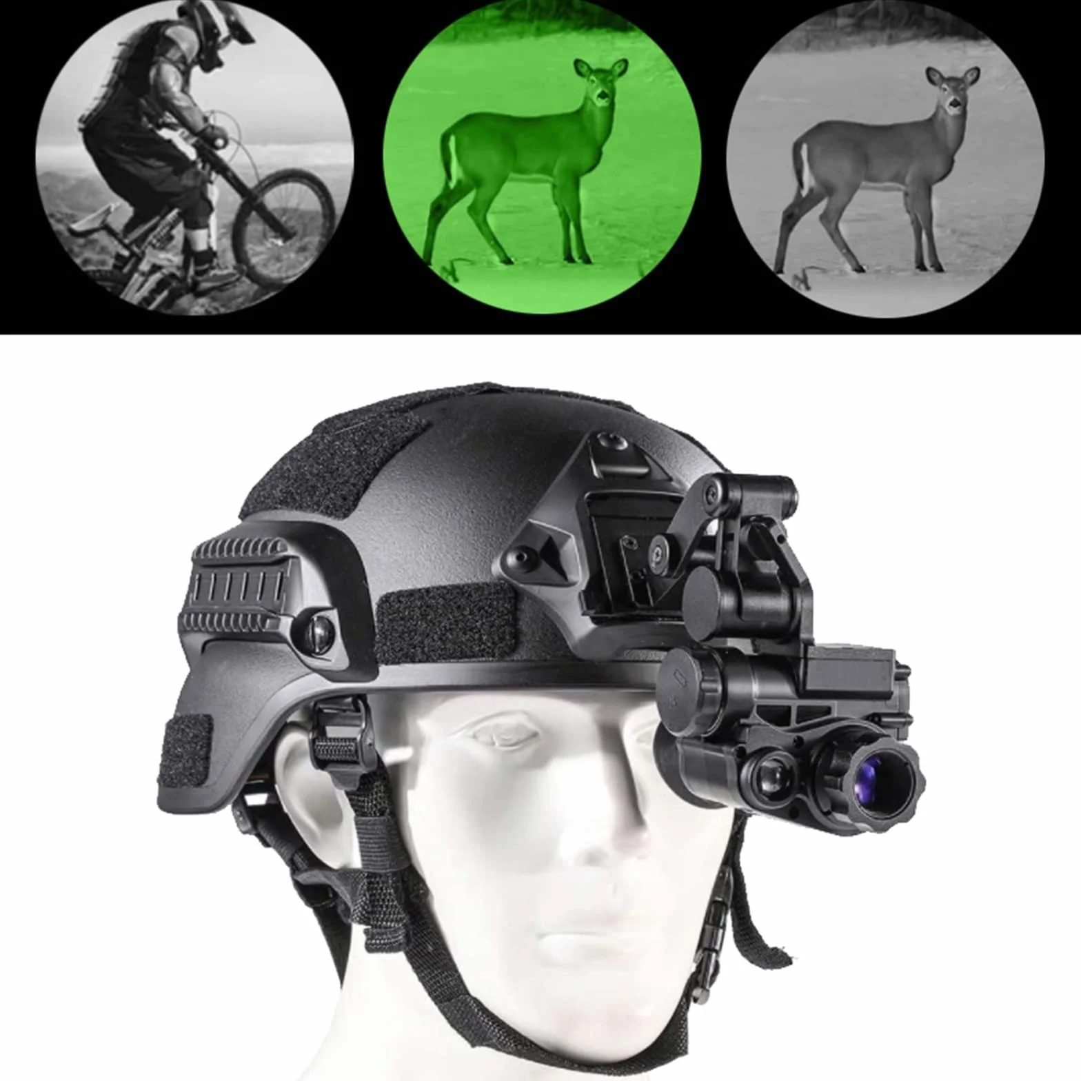 Noktowizor, NVG10 gogle noktowizyjne zielony monokularowy 1080p hełm taktyczny Head Night-Vision Range 200m/656ft do nadzoru myśliwskiego(Without mount)