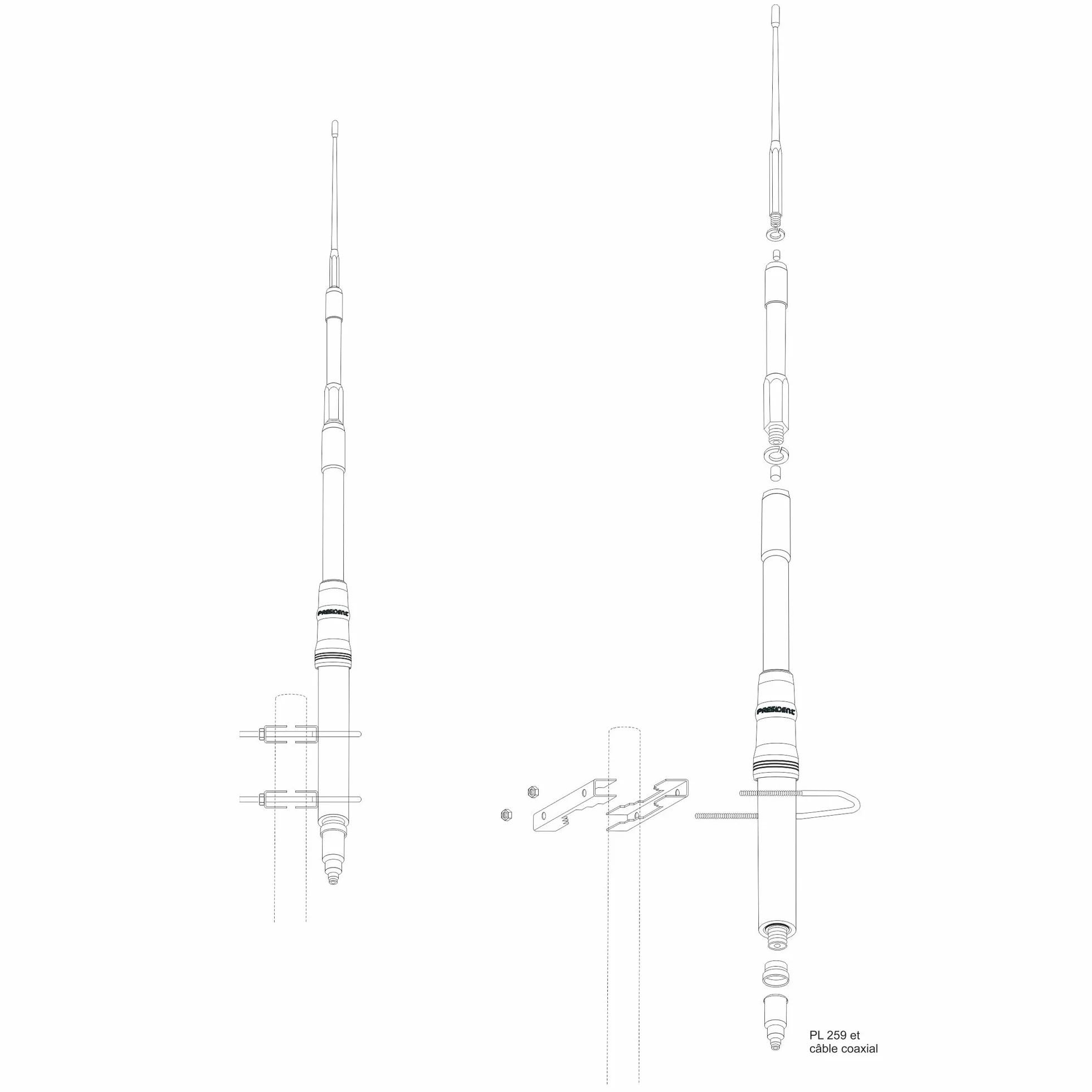 Antena CB President Himalaya antena 22-30 MHz, 2000 W, 527 cm, do budynków