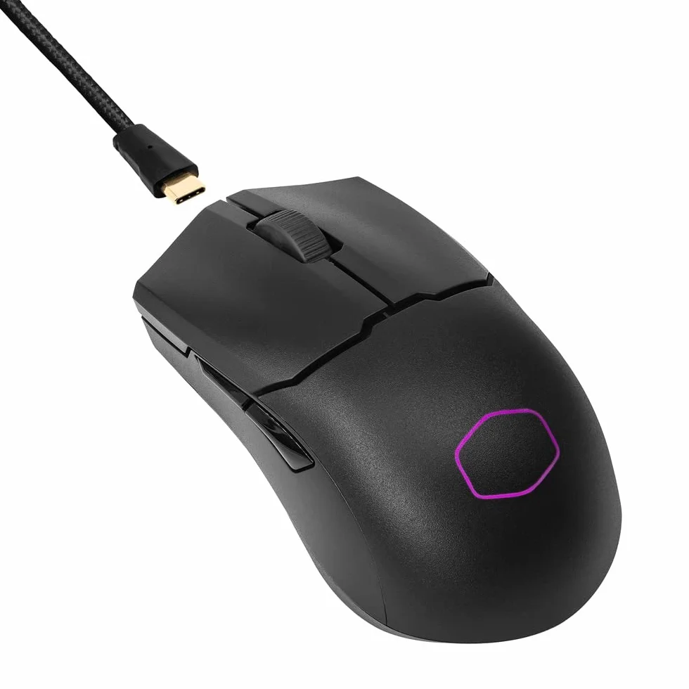 Cooler Master MM712 RGB LED Hybrydowa Bezprzewodowa Mysz do Gier 59g - Sensor Optyczny 19K DPI PAW3370, Przełączniki Optyczne 70mln Kliknięć, System On-The-Fly, MasterPlus+ (38K DPI, tylko PC); Czarna