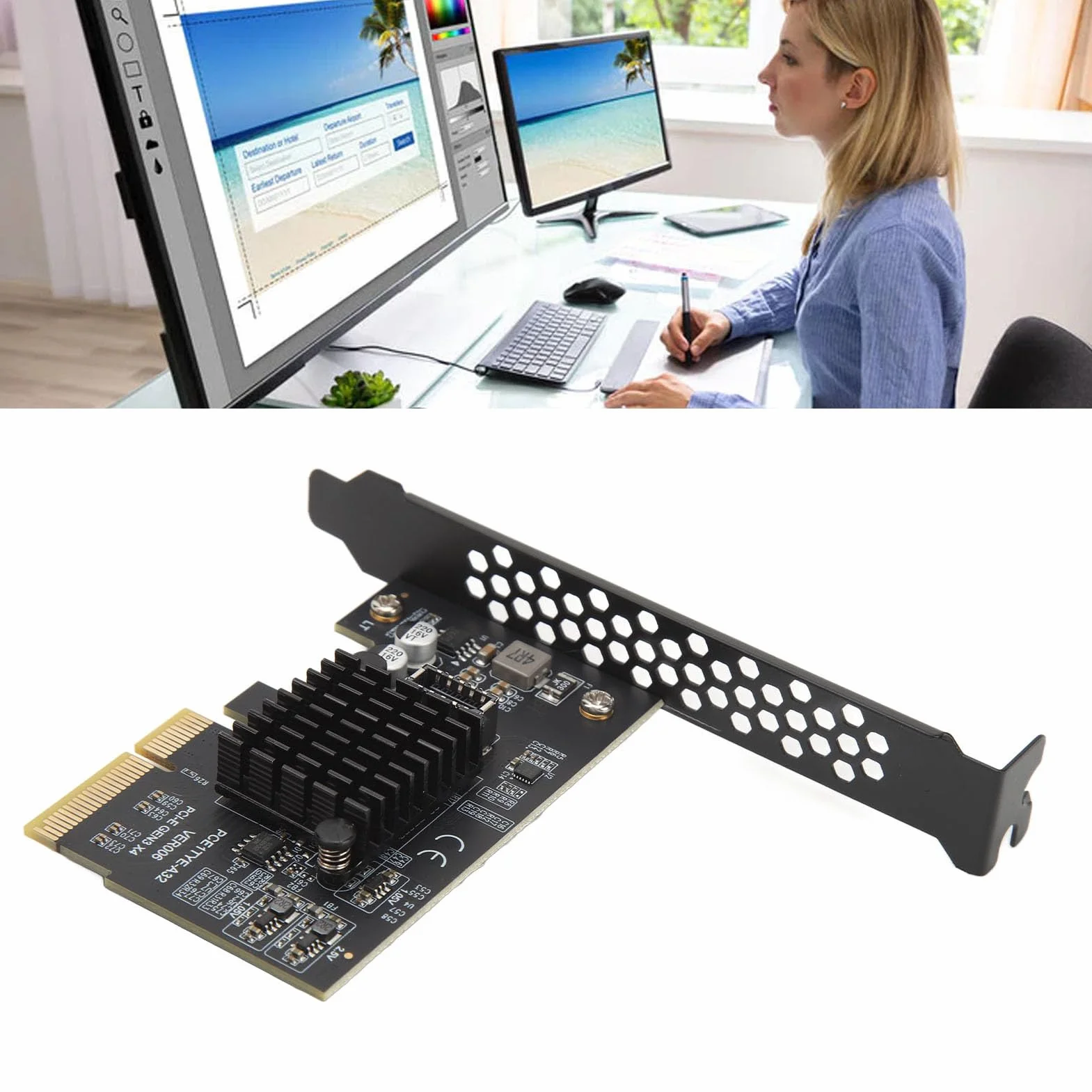 Karta rozszerzeń PCIE na USB 3.2 Gen 2, karta USB3.2 GEN2x2 20Gbps TYPE-C TYPE E Front/A KEY, do ASMedia ASM3242, karta PCI Express USB do komputera stacjonarnego, dla 10