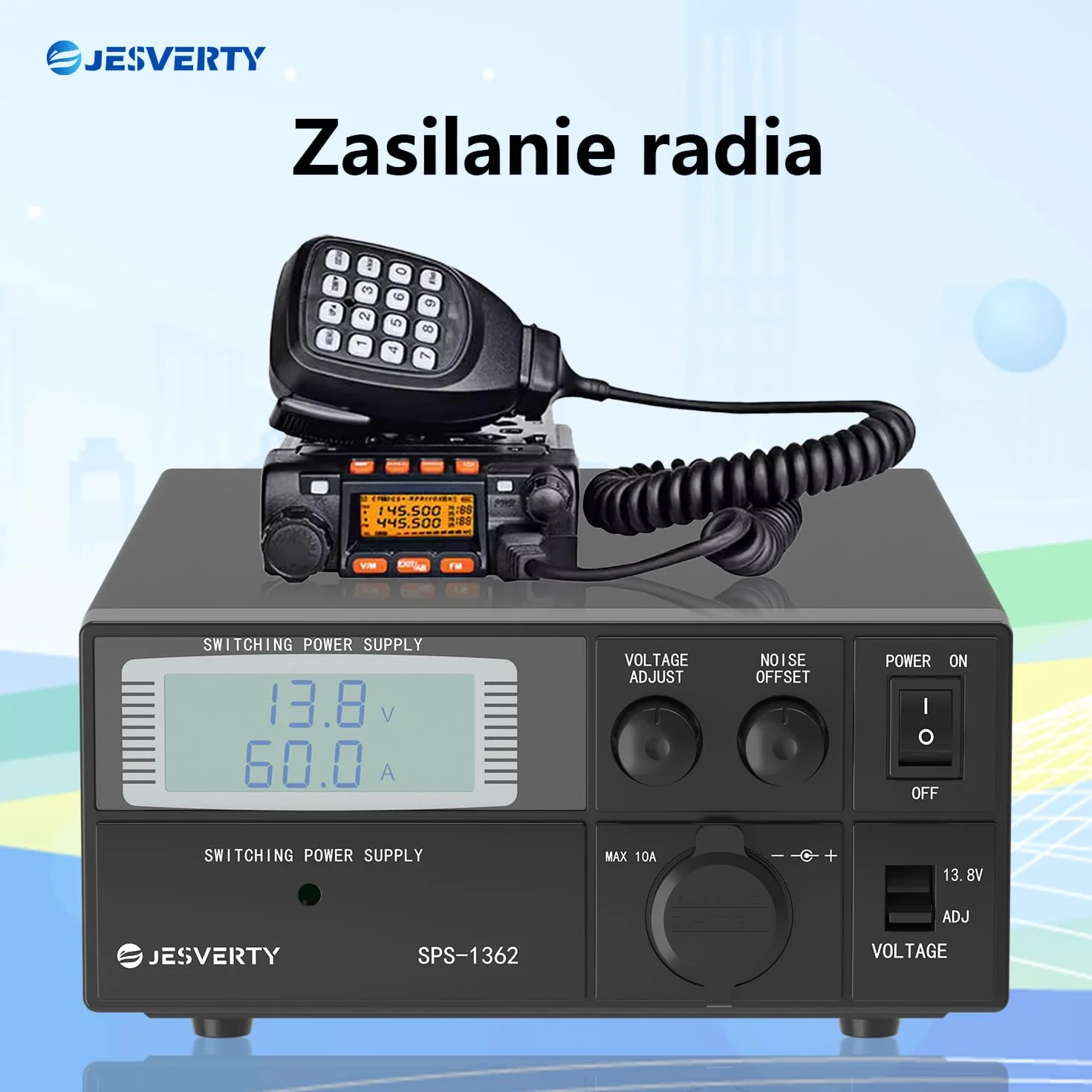 Uniwersalny kompaktowy zasilacz laboratoryjny-Convertidor de CA a CC de 60A, salida ajustable de 9 a 15V (fija conmutable de 13,8V),conectores Anderson,compensación de ruido, USB-C Jesverty SPS-1362