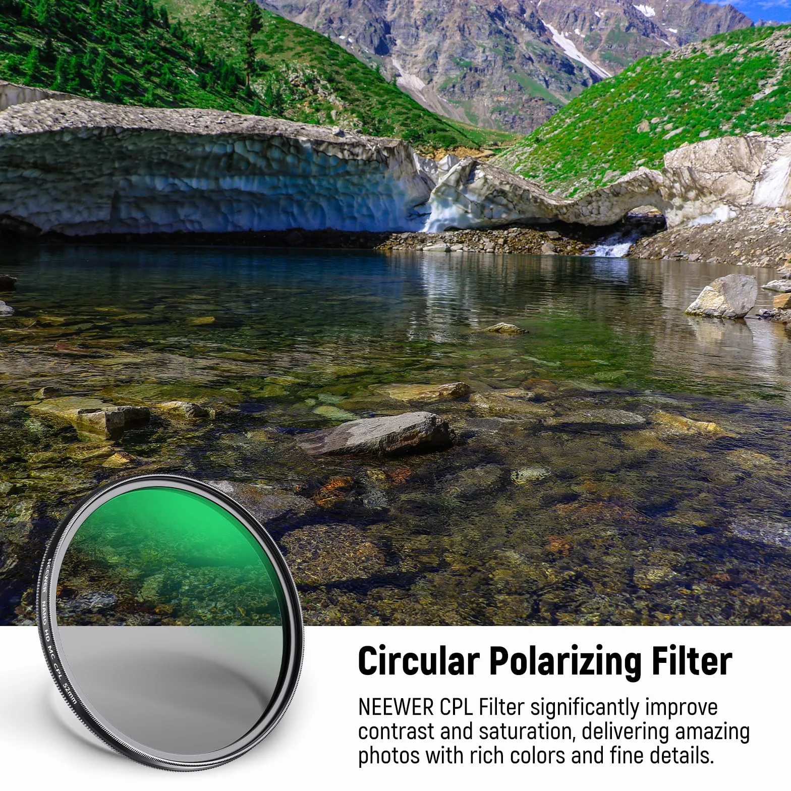 NEEWER Filtr polaryzacyjny 52 mm, 24-warstwowy, wielofunkcyjny okrągły filtr polaryzacyjny Nano MC CPL ze szkłem HD/Ultra Slim do obiektywu aparatu, redukcja odbicia, poprawa kontrastu, oślepianie