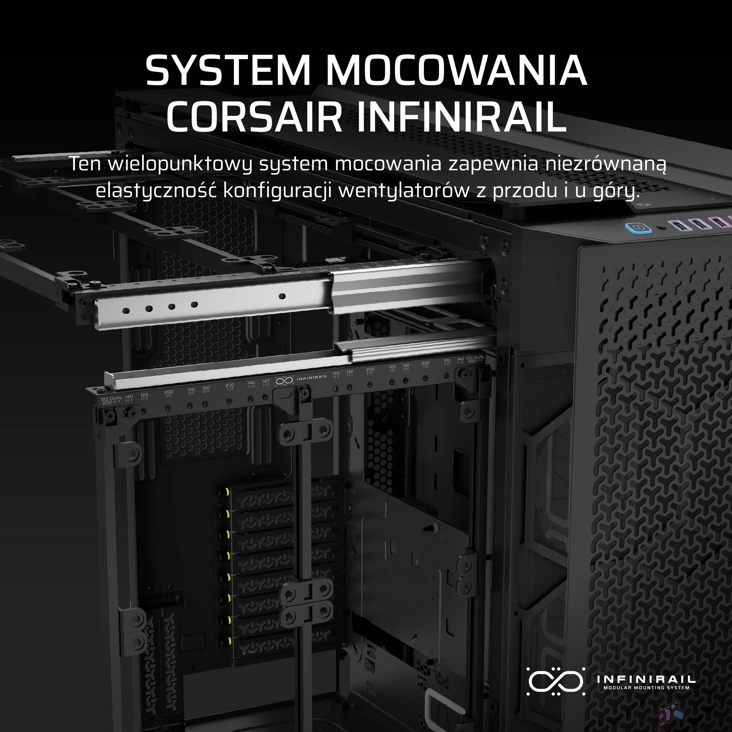 CORSAIR 9000D RGB AIRFLOW Super Full-Tower Obudowa Komputera – Przestronne Wnętrze – Mocowanie Wentylatorów InfiniRail™ – W Zestawie Koncentrator Systemowy iCUE LINK – Bez Wentylatorów – Czarny