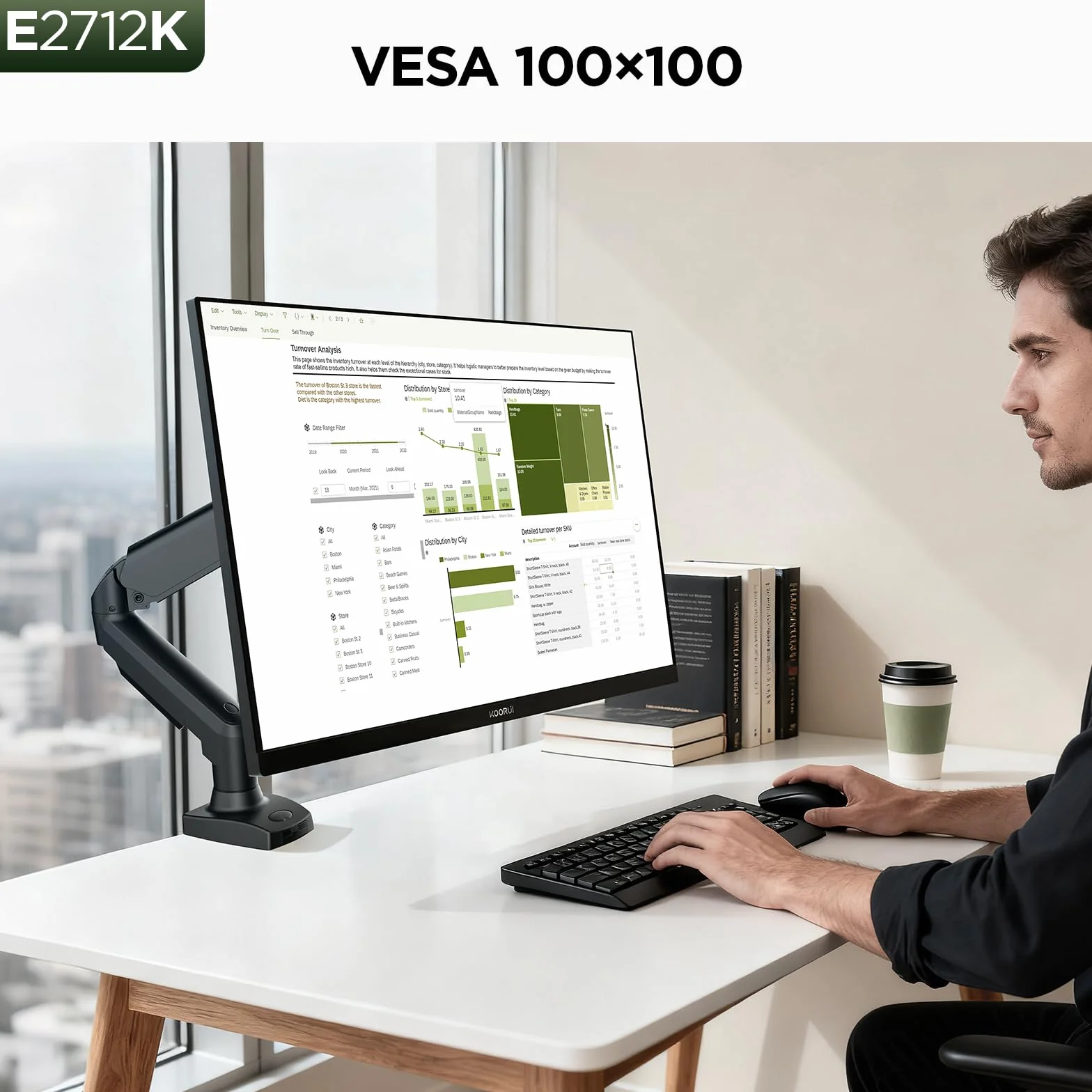KOORUI 27-calowy ekran PC Full HD (1920 x 1080), IPS, 16:9, 75Hz, 5ms, VGA i HDMI, tryb słabego niebieskiego światła, szeroki kąt widzenia 178°
